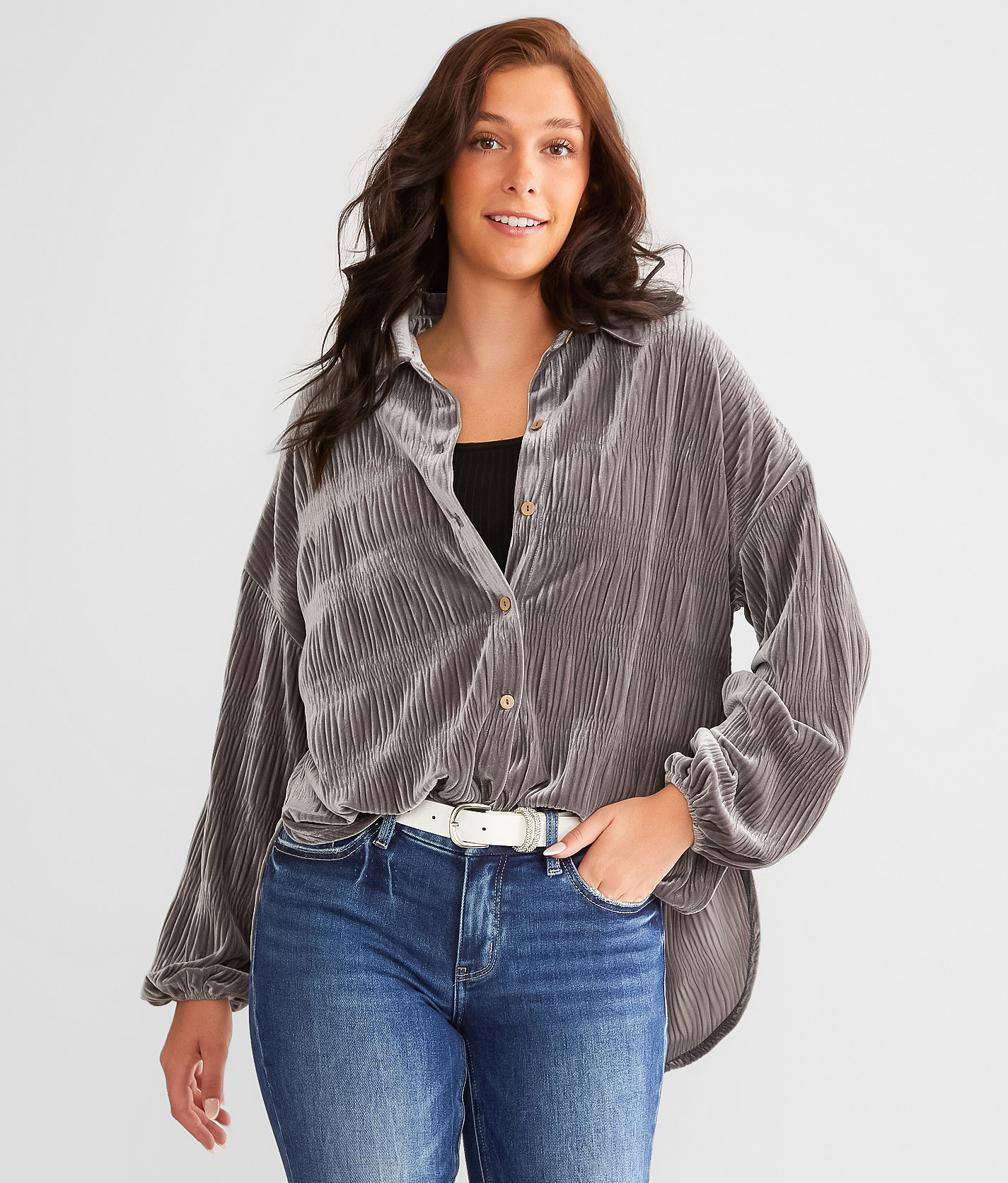 Daytrip Velvet Shirt - Women's Shirts & Blouses in Storm Front