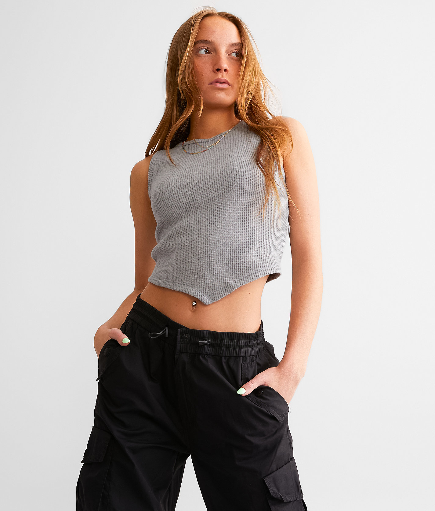 FITZ + EDDI Brushed Knit Waffle Tank - Women's Tank Tops in Heather Grey