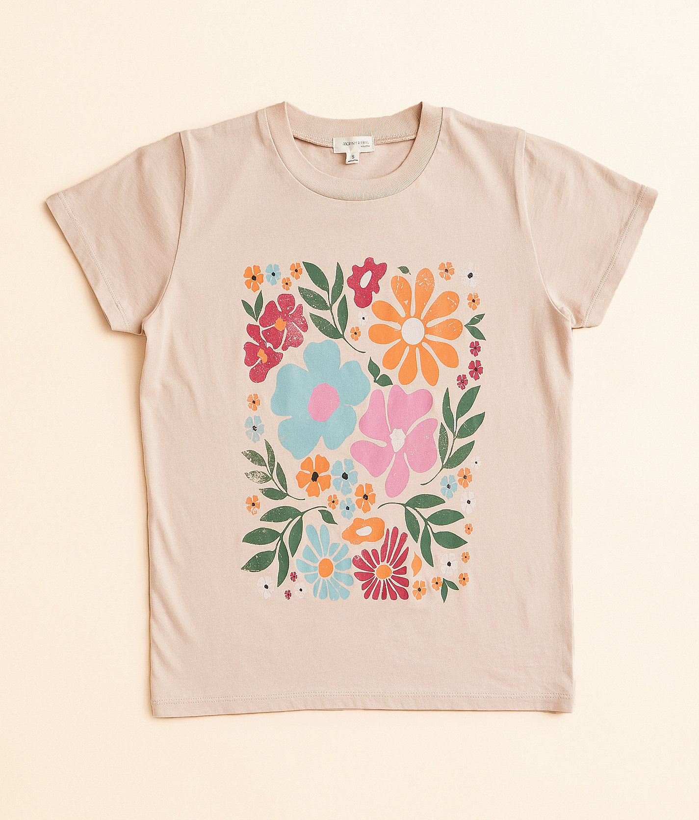 Girls - Modish Rebel Floral Foliage T-Shirt - Girl's T-Shirts in Mushroom