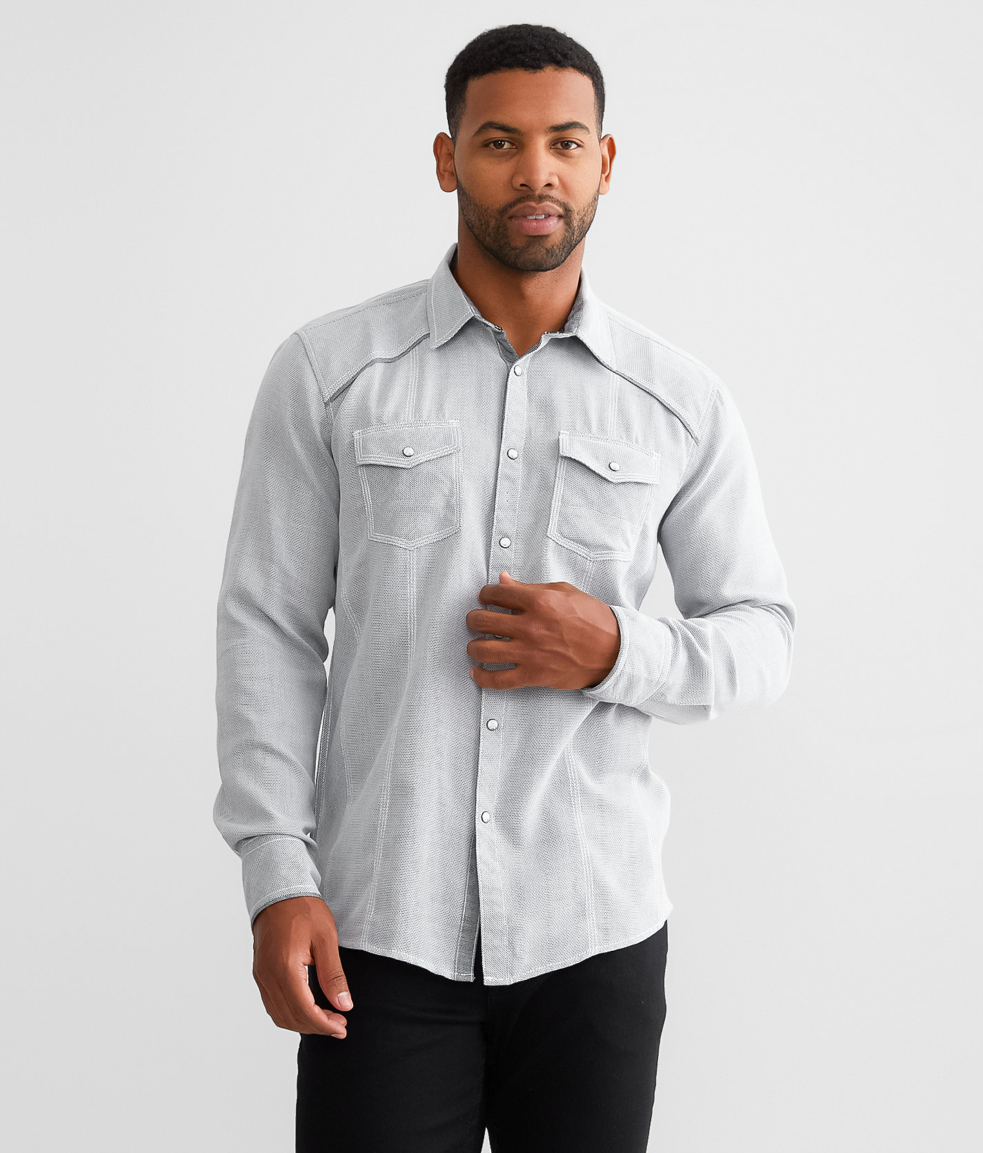 BKE Solid Athletic Shirt - Men's Shirts in Grey White