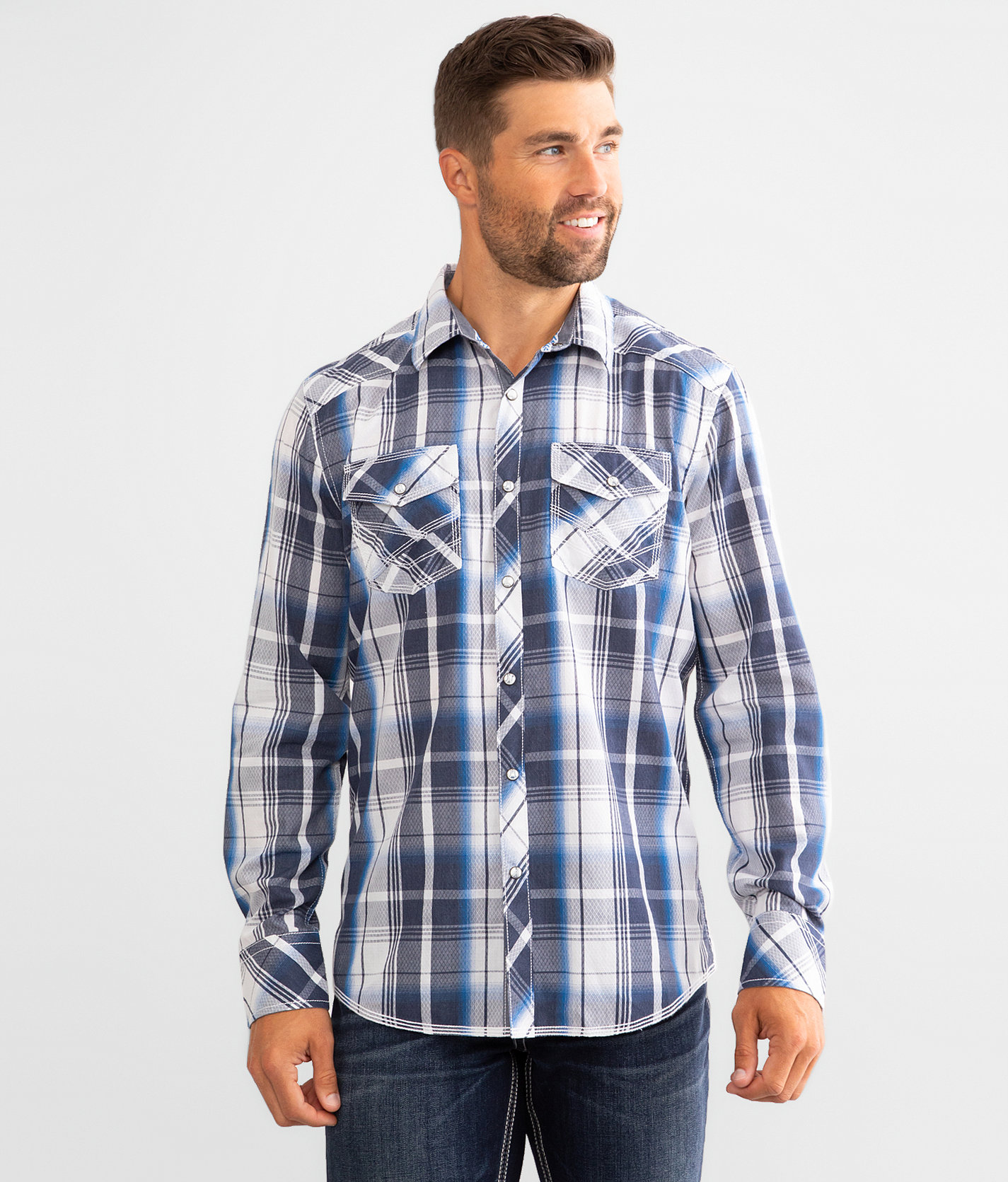 BKE Plaid Standard Shirt - Men's Shirts in White Navy