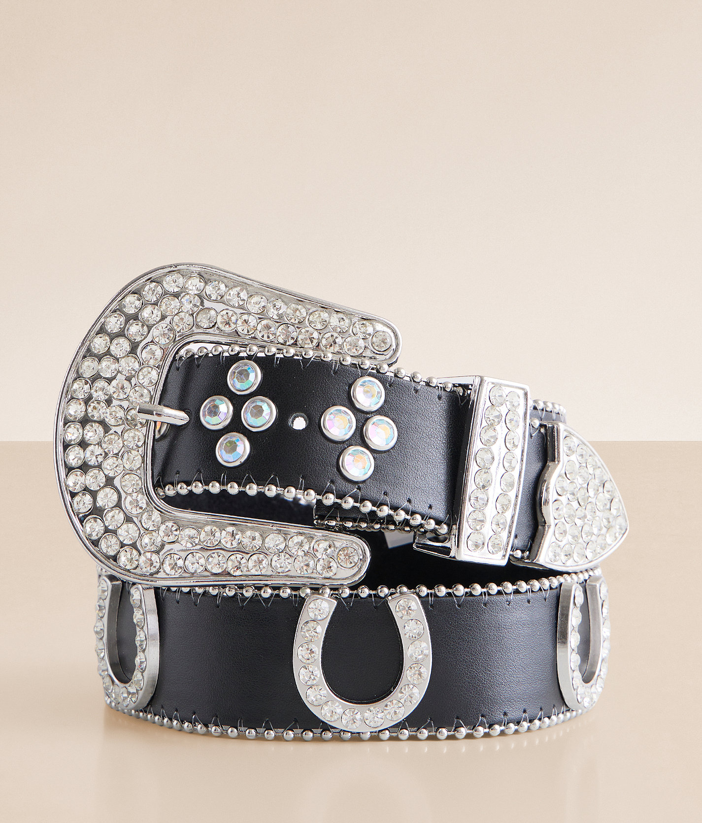 BKE Glitz Horseshoe Leather Belt - Women's Belts in Black