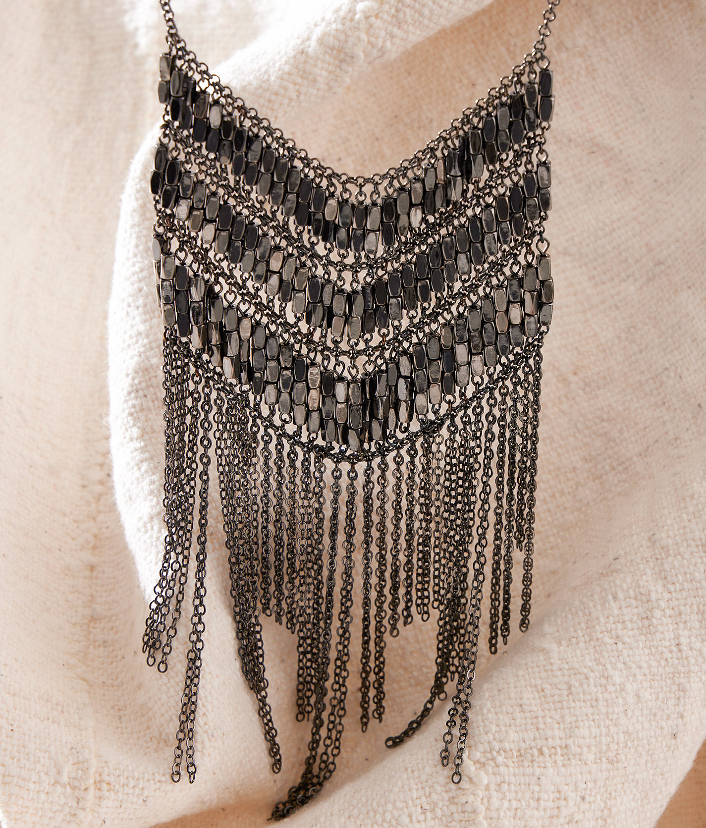 Sterling & Stitch Statement Chain Fringe Necklace - Women's Jewelry in Hematite Silver