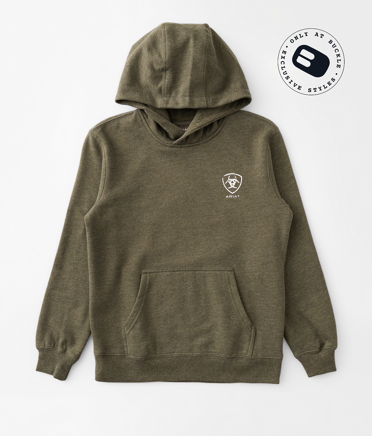 Boys - Ariat Stamped Shield Hooded Sweatshirt - Boy's Sweatshirts in Brine Olive Heather