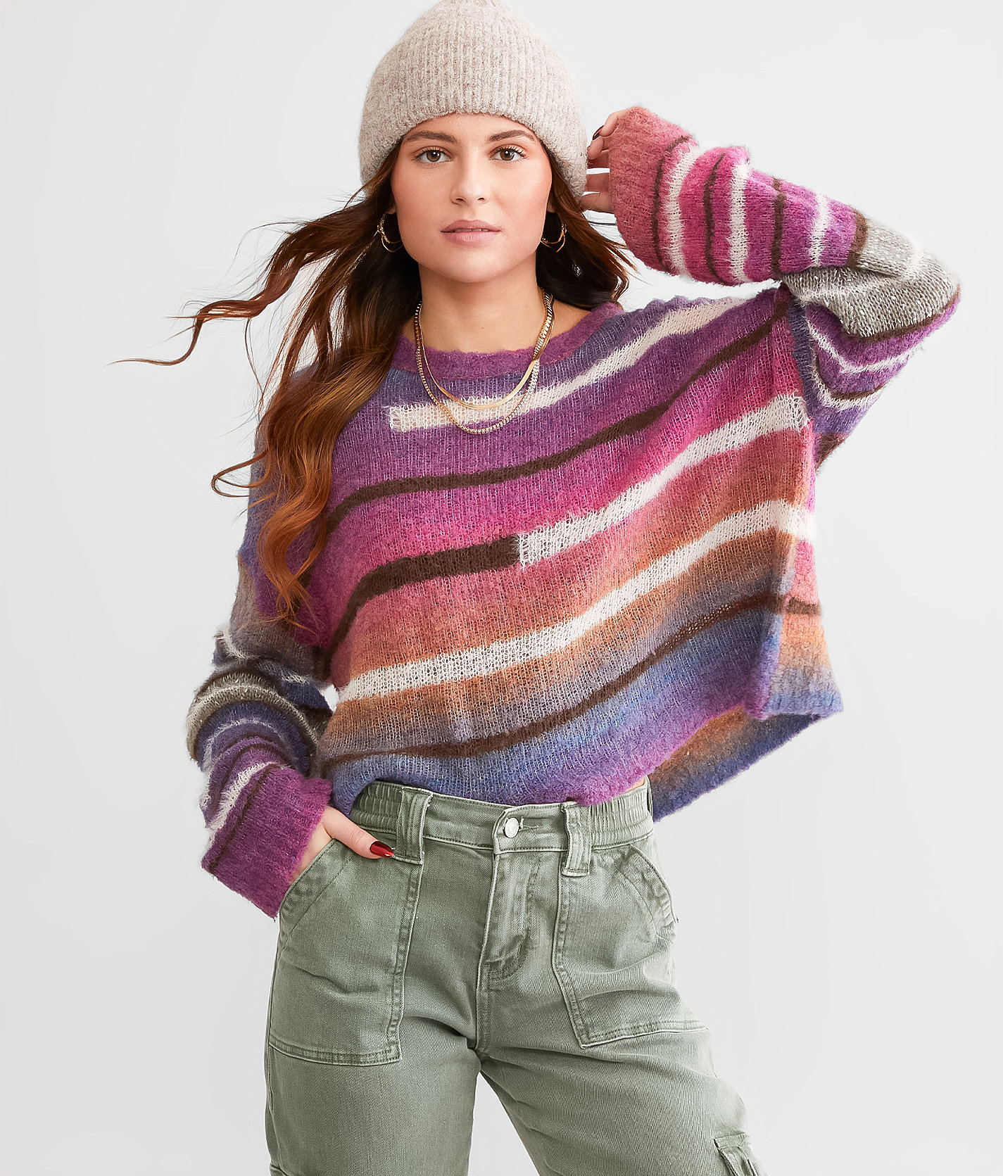 Gilded Intent Eyelash Cropped Sweater - Women's Sweaters in Multi