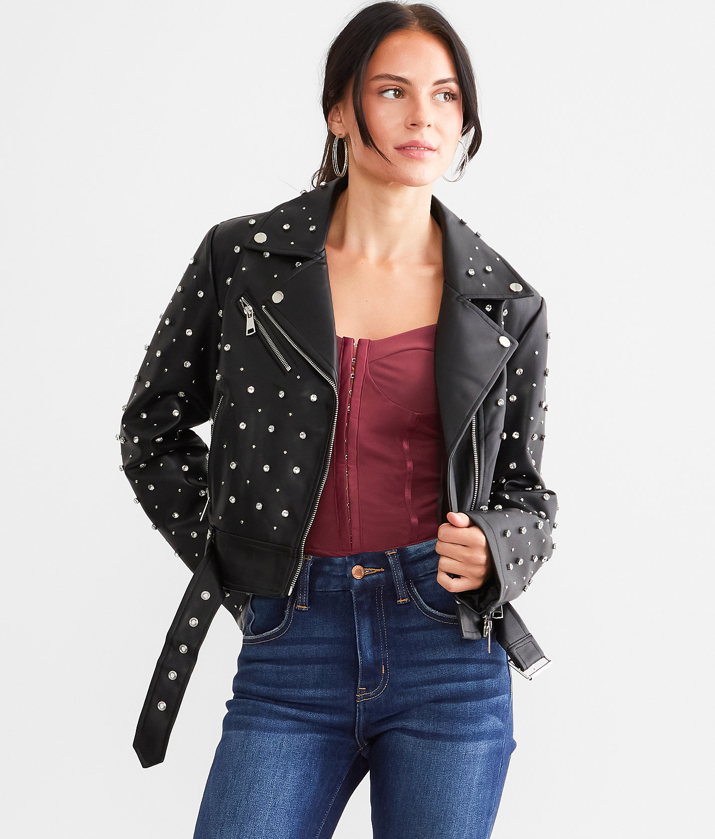 Azalea Wang Glitz Cropped Faux Leather Jacket - Women's Coats & Jackets in Black