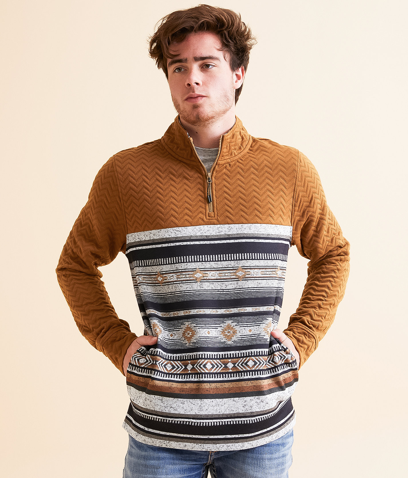 Departwest Native Stripe Pullover - Men's Sweatshirts in Fox Trot