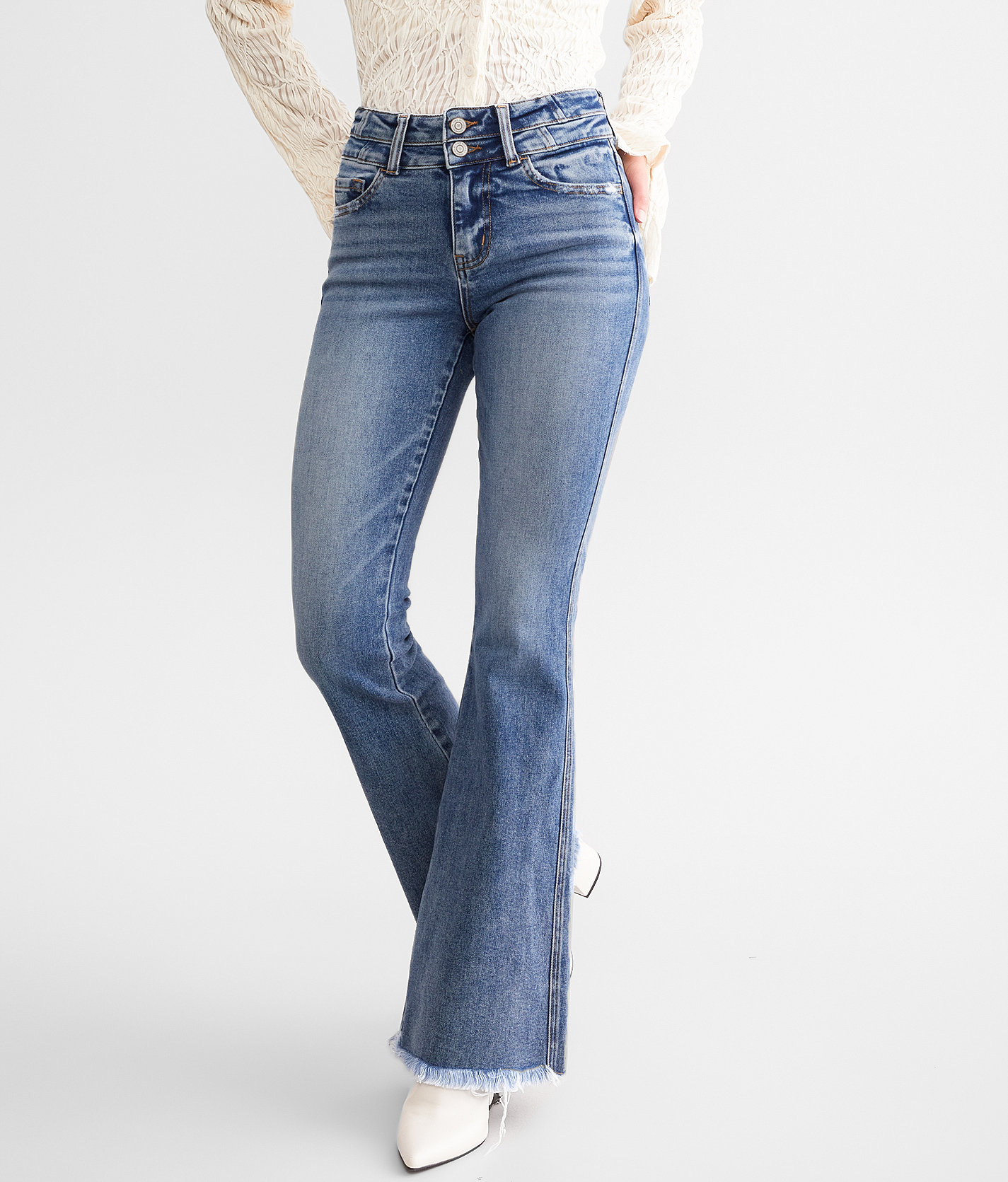 Flying Monkey High Rise Flare Stretch Jean - Women's Jeans in Mini Tillie