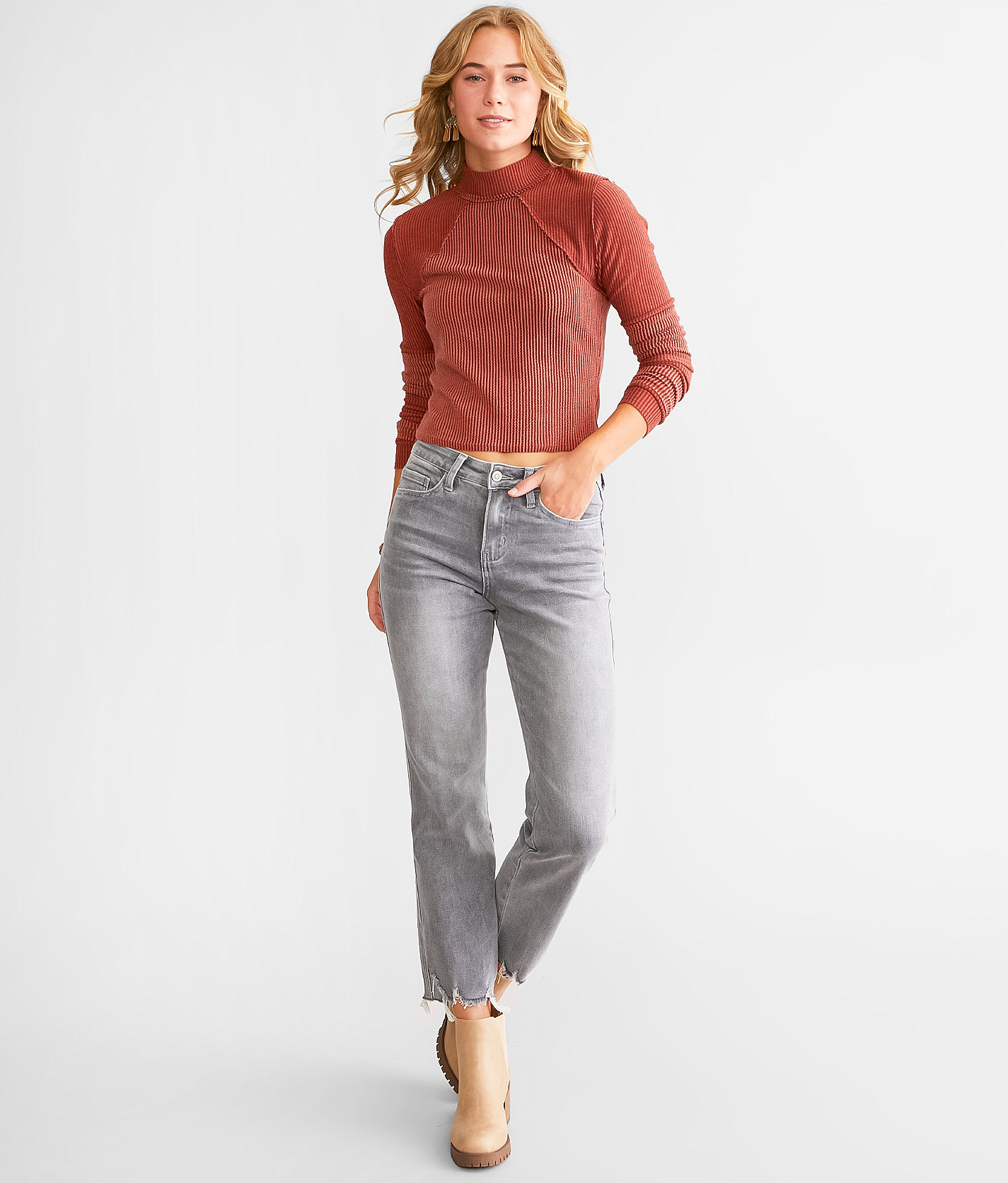 Flying Monkey High Rise Cropped Straight Stretch Jean - Women's Jeans in Instrumental