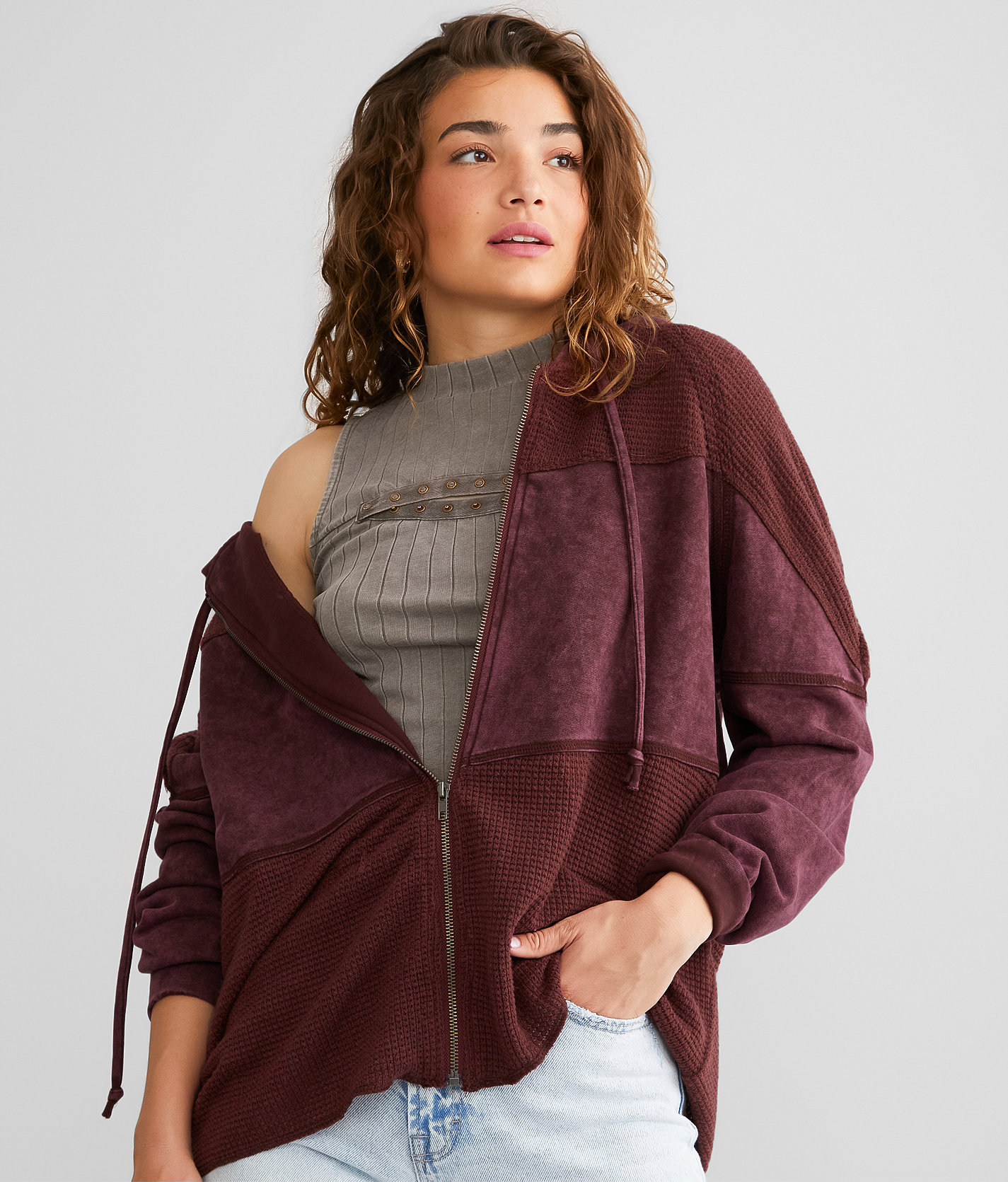 Gilded Intent Washed Waffle Knit Hoodie - Women's Sweatshirts in Decadent Chocolate