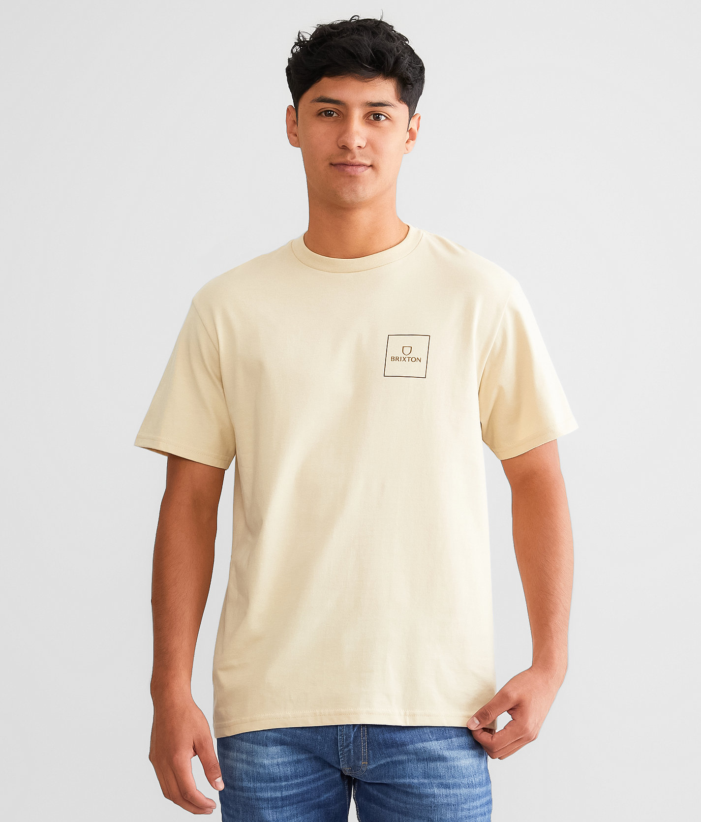 Brixton Alpha Block T-Shirt - Men's T-Shirts in Cream Bison