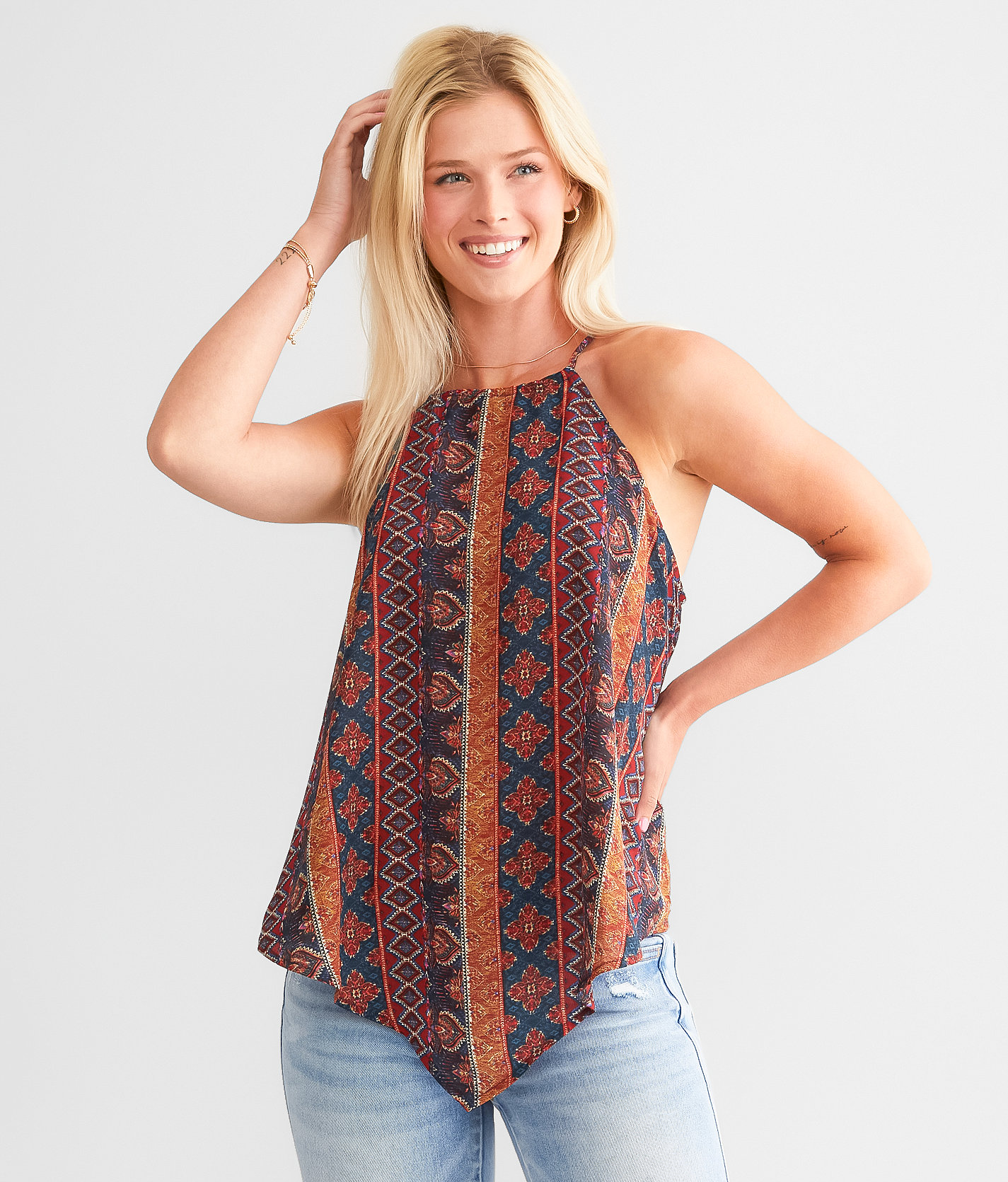 Daytrip Chiffon Hanky Hem Tank Top - Women's Tank Tops in Red Multi