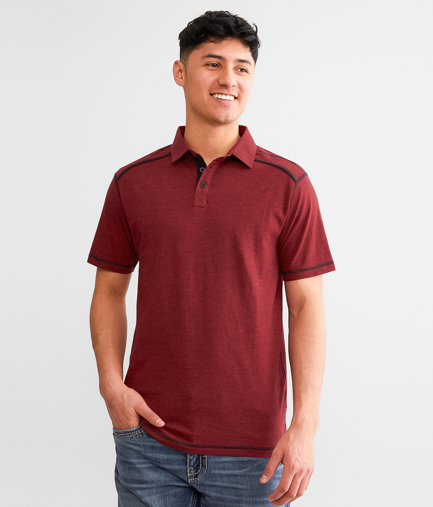 BKE Slub Knit Polo - Men's Polos in Rhythmic Red Black