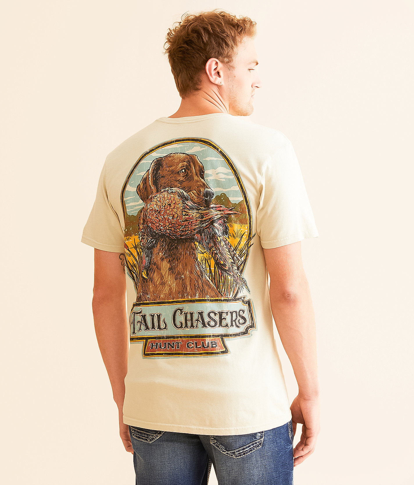 Tail Chasers Club Dog & Pheasant T-Shirt - Men's T-Shirts in Sand