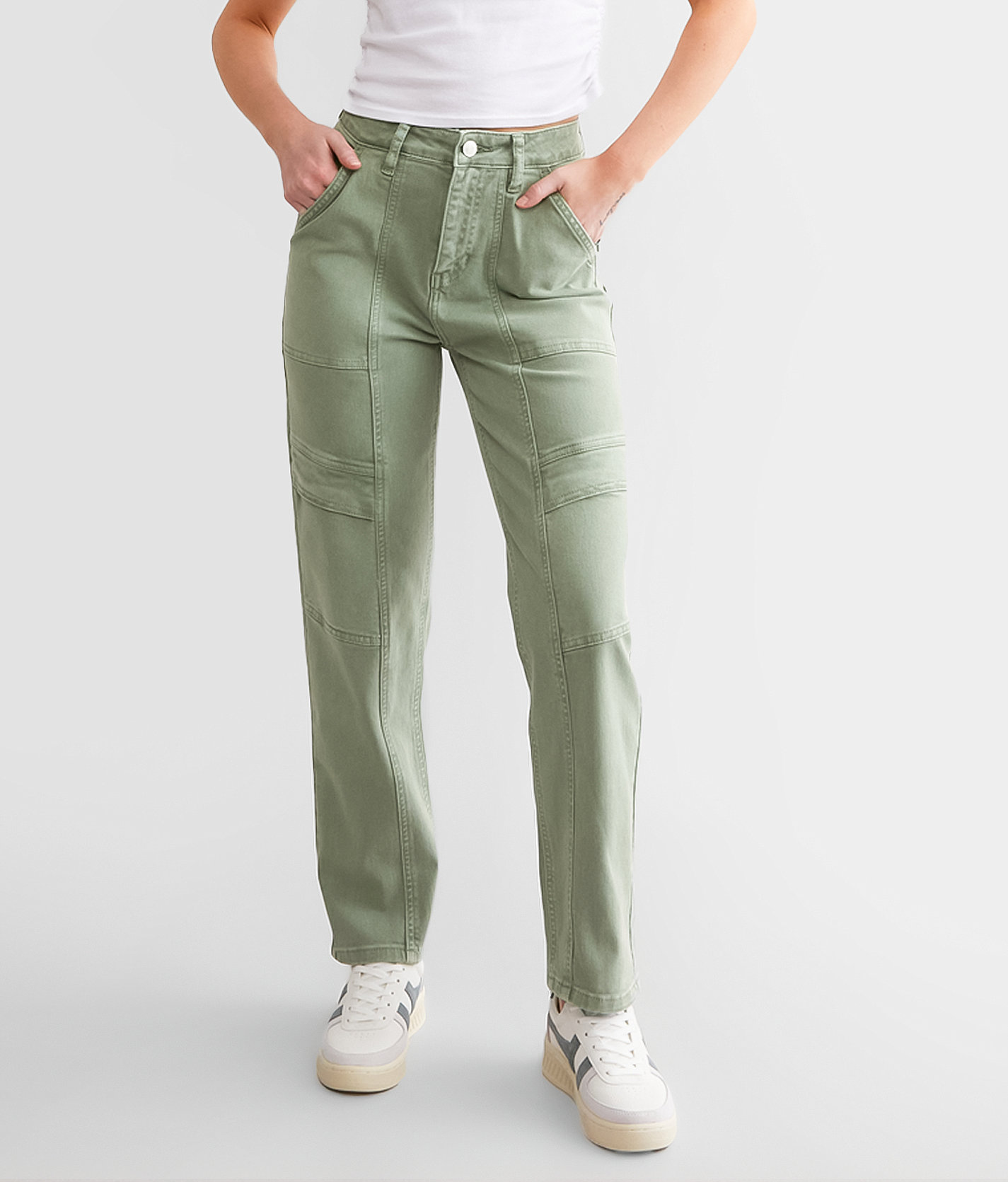 Mica Denim Cropped Straight Stretch Pant - Women's Pants in Sap Green