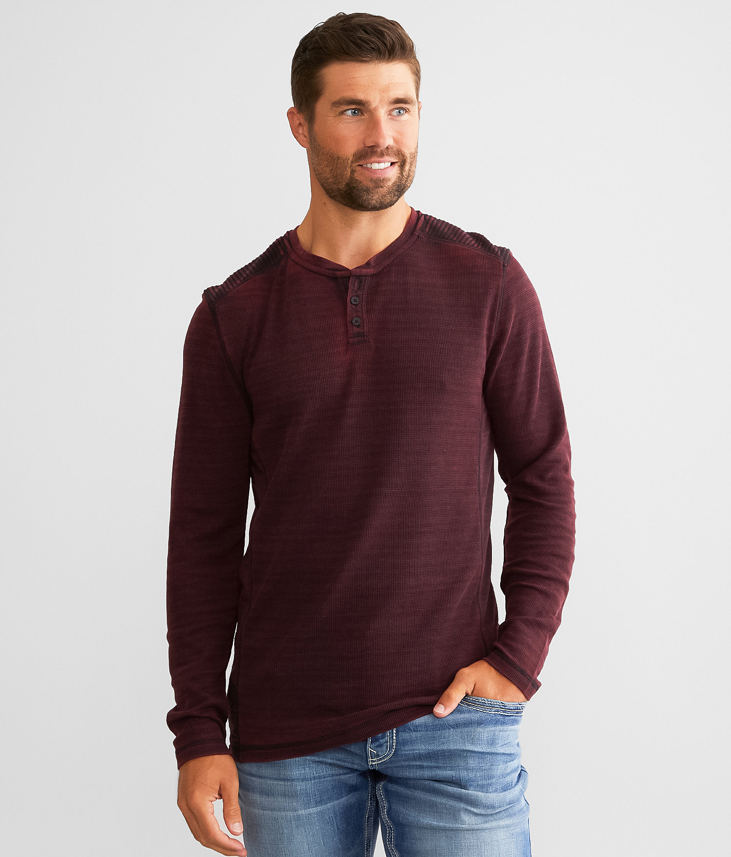 Buckle Black Burnout Thermal Henley - Men's T-Shirts in Windsor Wine