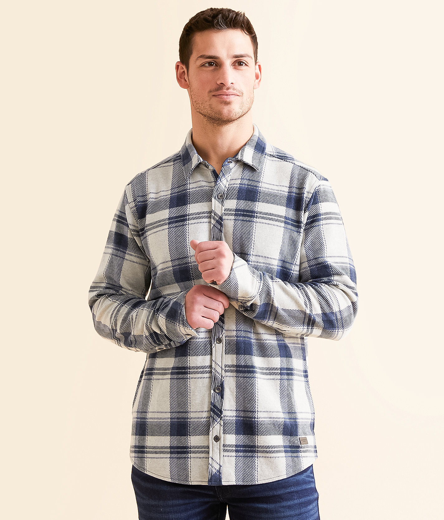 Outpost Makers Flannel Knit Standard Stretch Shirt - Men's Shirts in Navy Cream