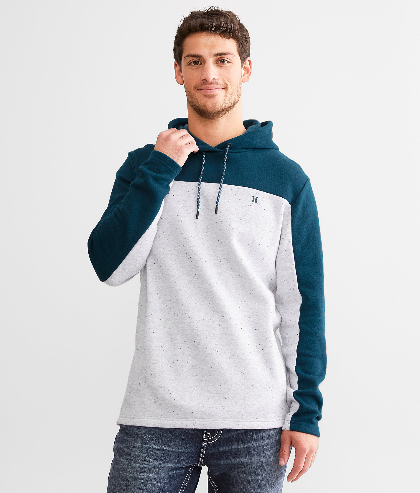 Hurley Speckle Color Block Hooded Sweatshirt - Men's Sweatshirts in Heather Grey