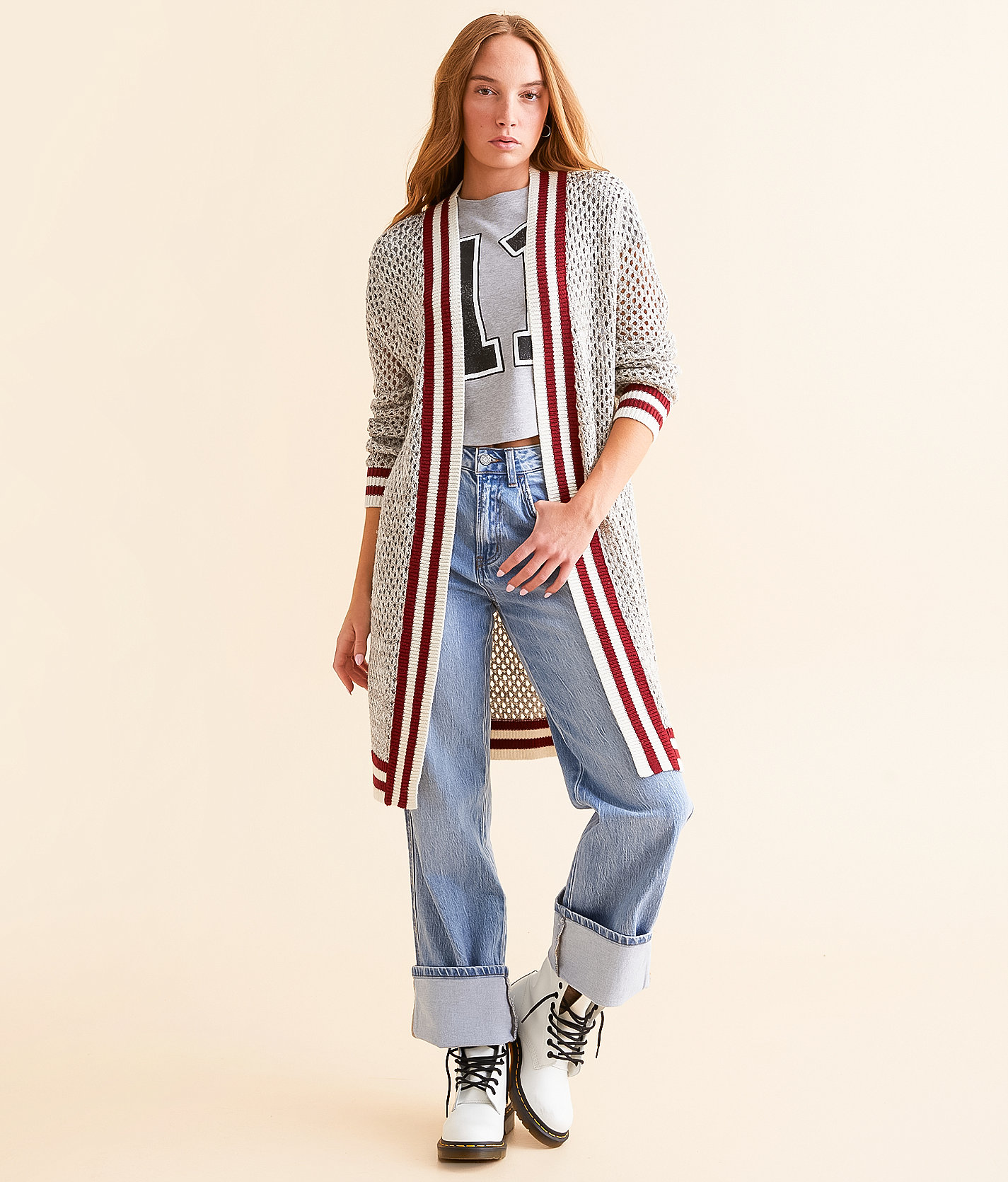 DH Apparel Metallic Open Stitch Cardigan Sweater - Women's Sweaters in Grey