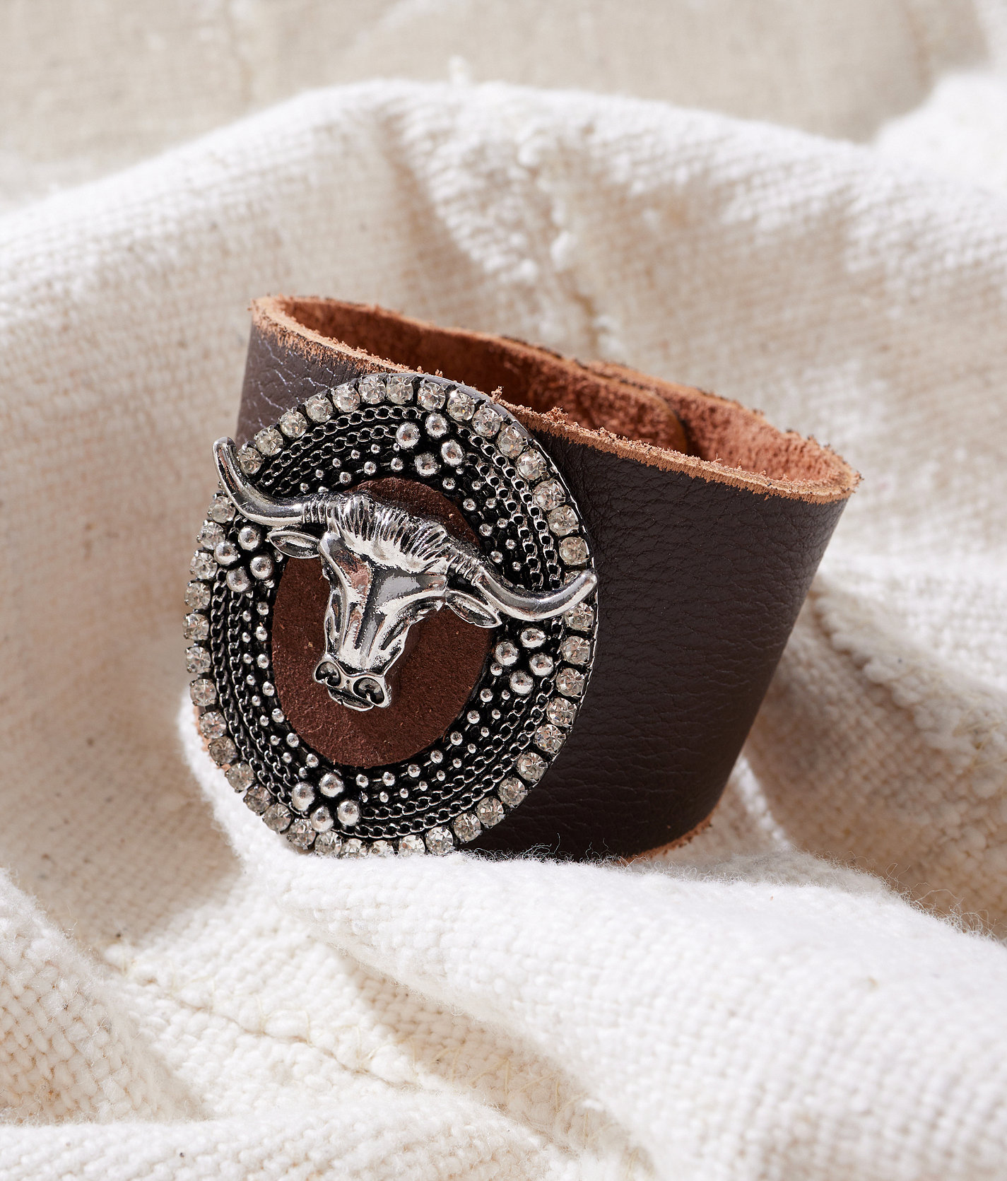Sterling & Stitch Steer Head Leather Bracelet - Women's Jewelry in Brown