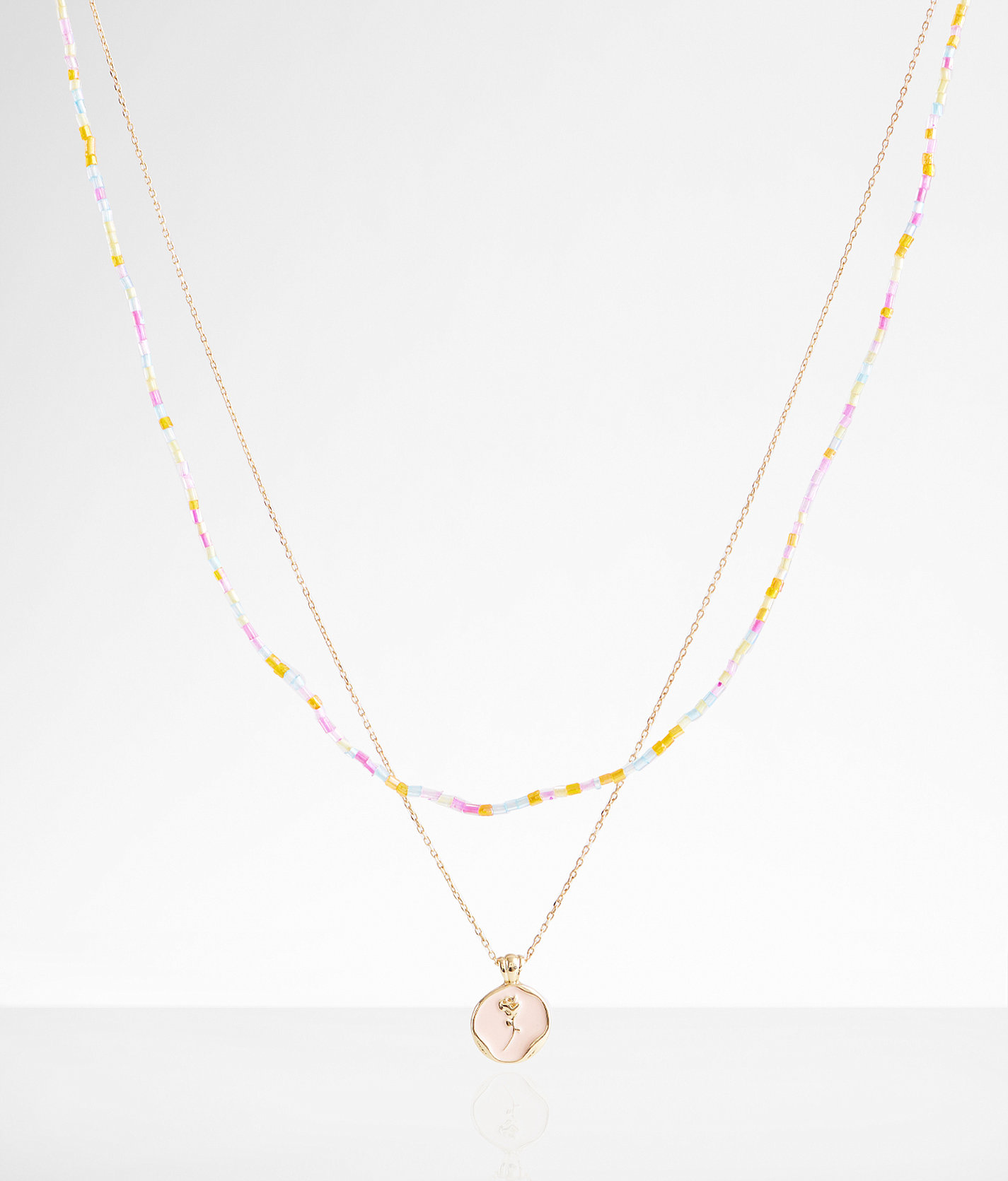 boutique by BKE Rose Pendant Tiered Necklace - Women's Jewelry in Gold Multi