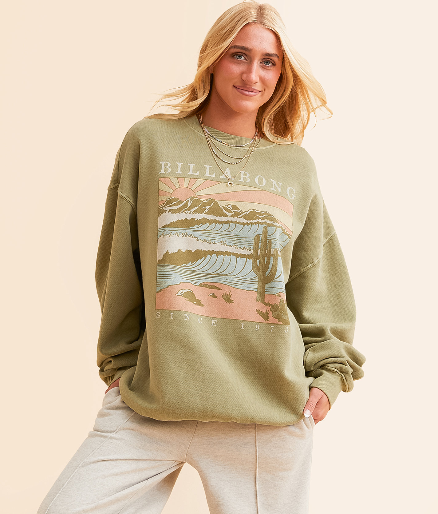Billabong Ride In Oversized Pullover - Women's Sweatshirts in Avocado
