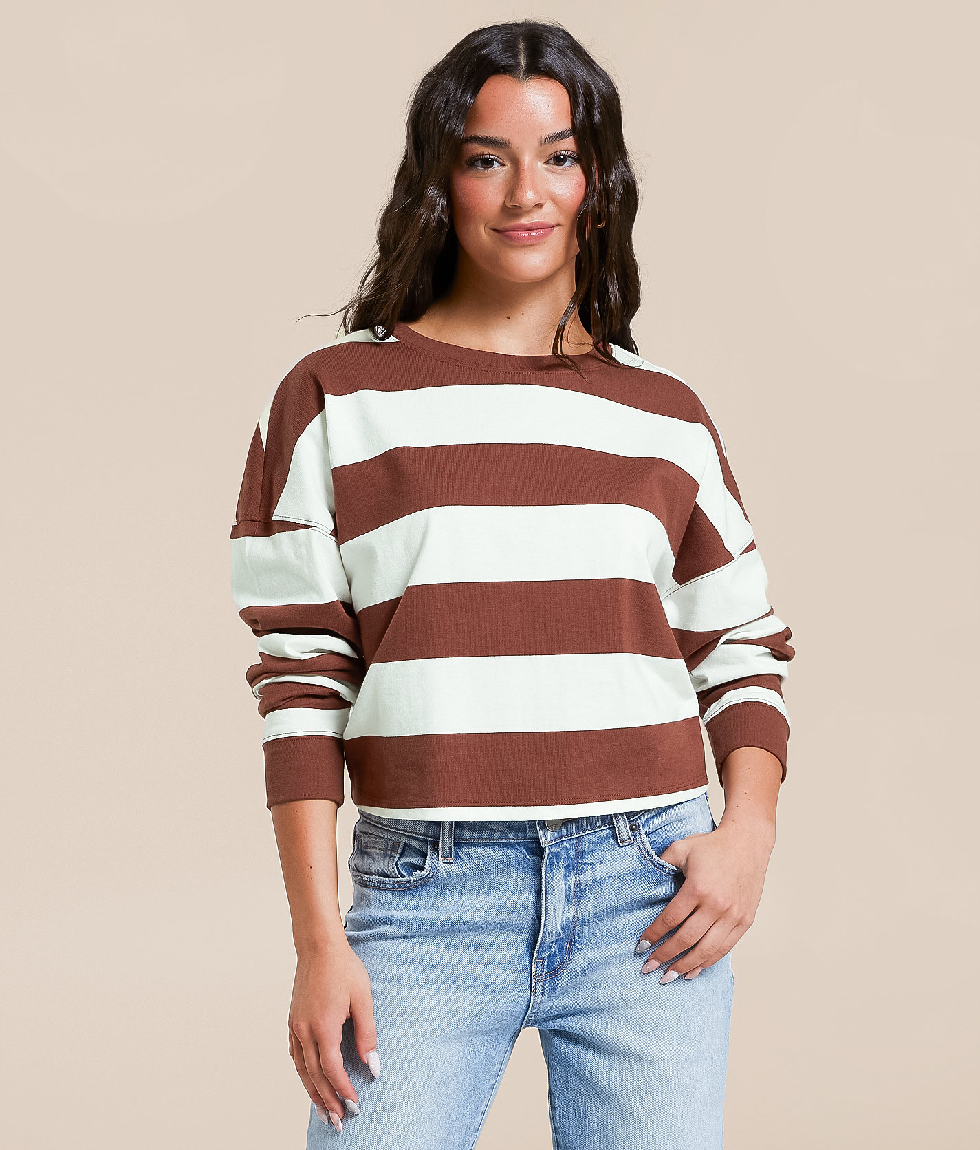 FITZ + EDDI Boxy Rugby T-Shirt - Women's T-Shirts in Sable Gardenia