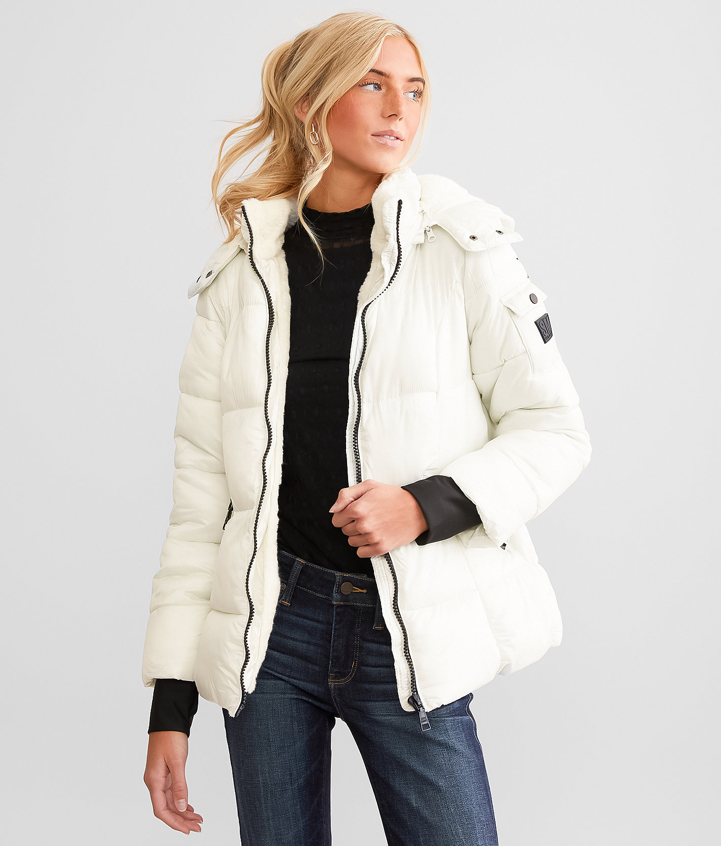 Steve Madden Fur Lined Puffer Jacket - Women's Coats & Jackets in Off White
