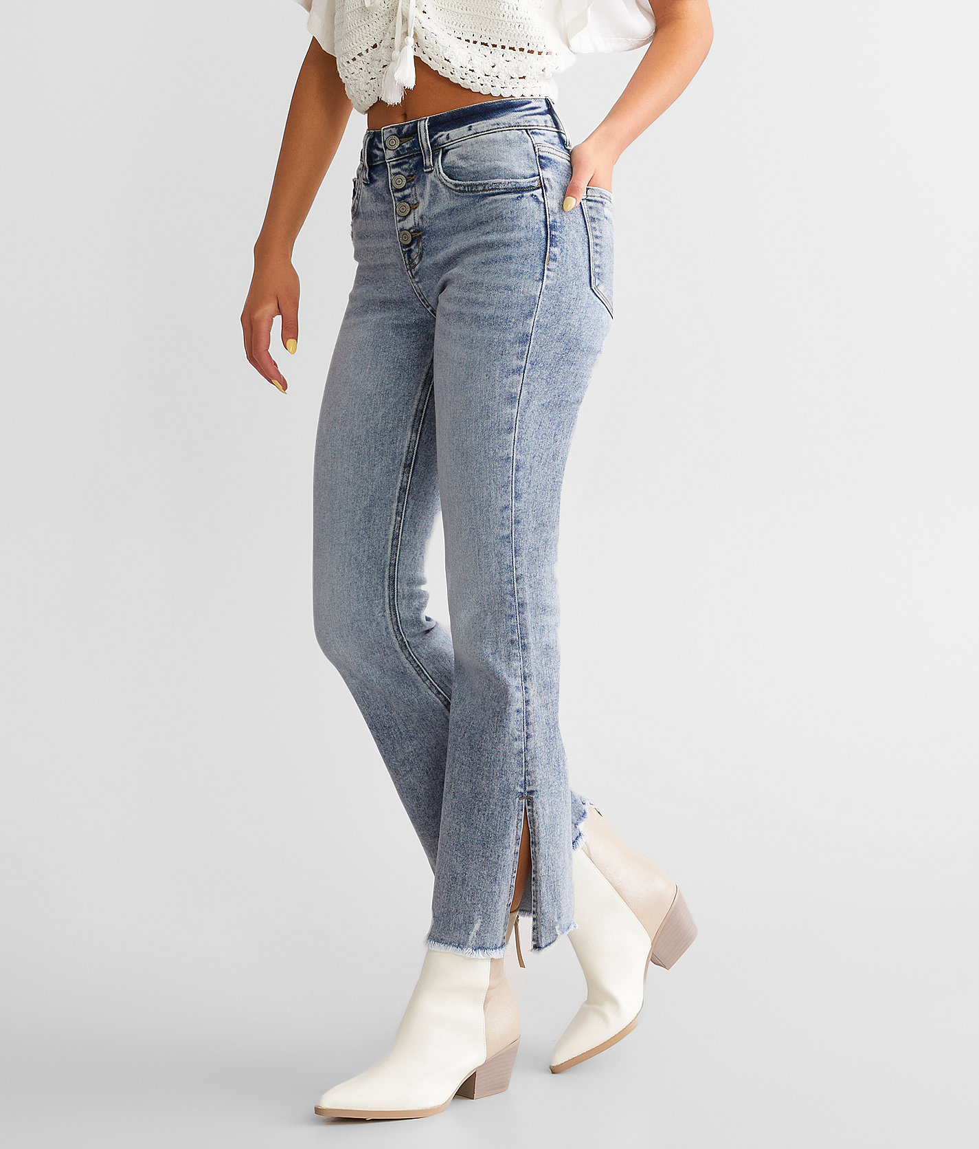 Flying Monkey High Rise Cropped Split Flare Stretch Jean - Women's Jeans in Extoll