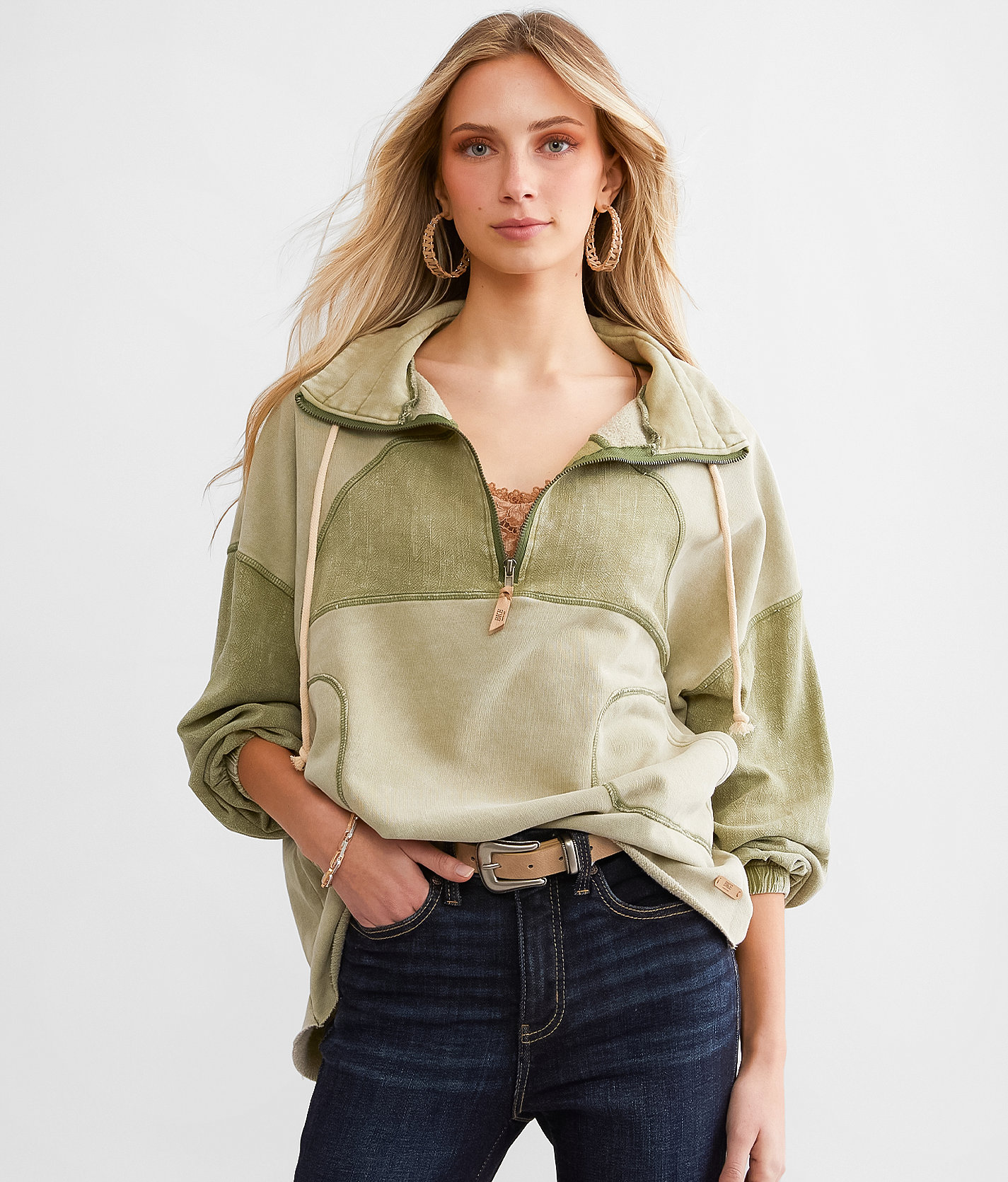 BKE Washed Quarter Zip Pullover - Women's Sweatshirts in Aloe