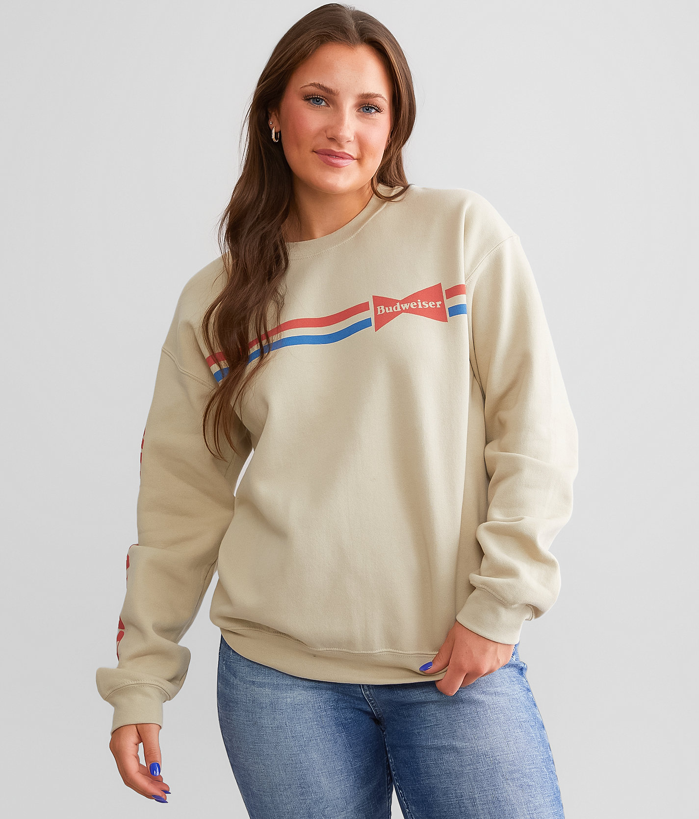 Junkfood Budweiser Striped Pullover - Women's Sweatshirts in Sand