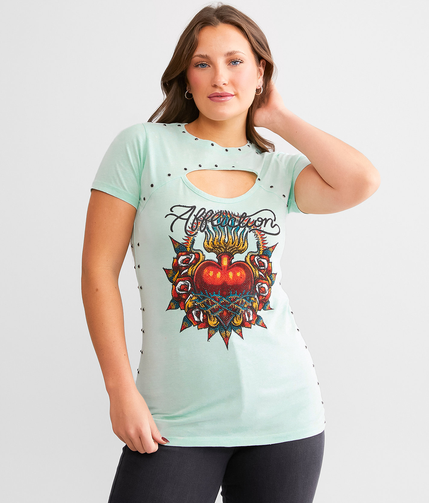 Affliction Eternal Oil T-Shirt - Women's T-Shirts in Mint Green Lava Wash