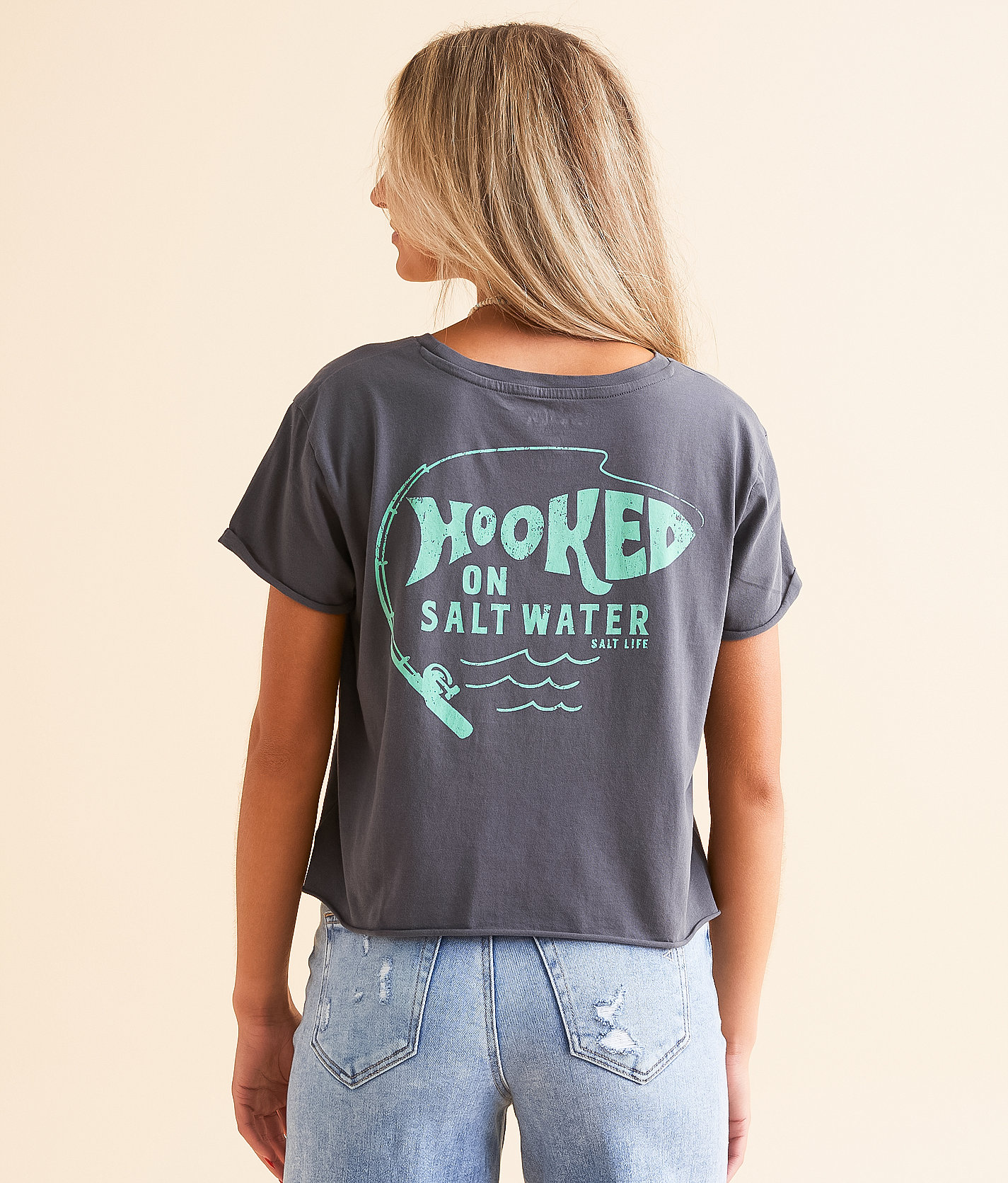 Salt Life Hooked On Salt Water Cropped T-Shirt - Women's T-Shirts in Ebony