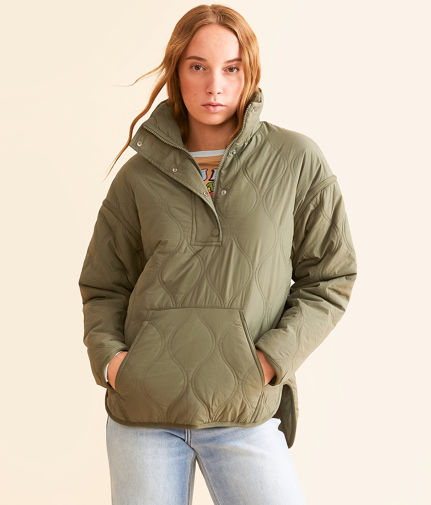 BKE Quilted Quarter Snap Pullover - Women's Sweatshirts in Olive