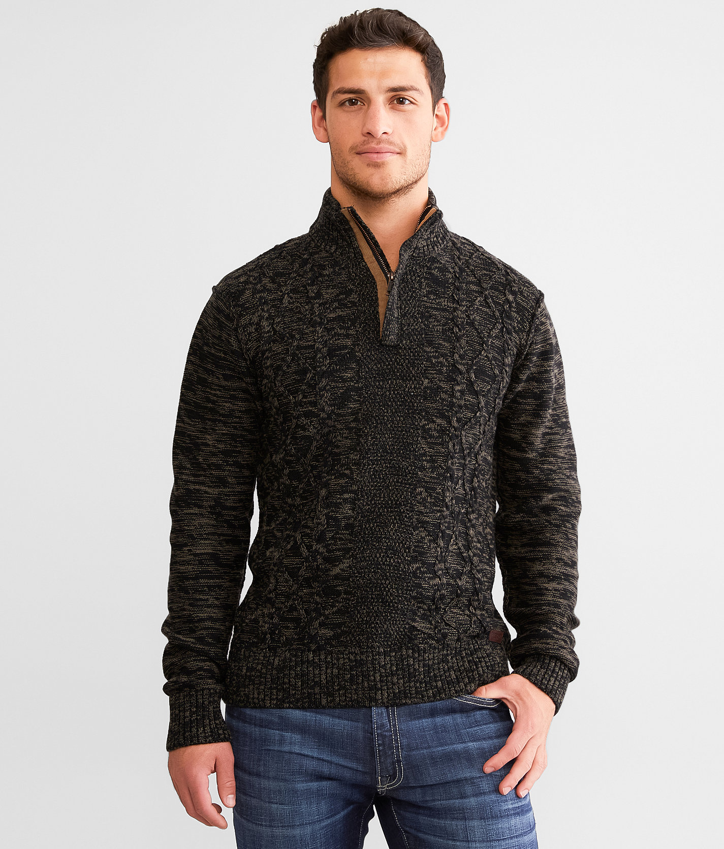 Outpost Makers Cable Knit Quarter Zip Sweater - Men's Sweaters in Black
