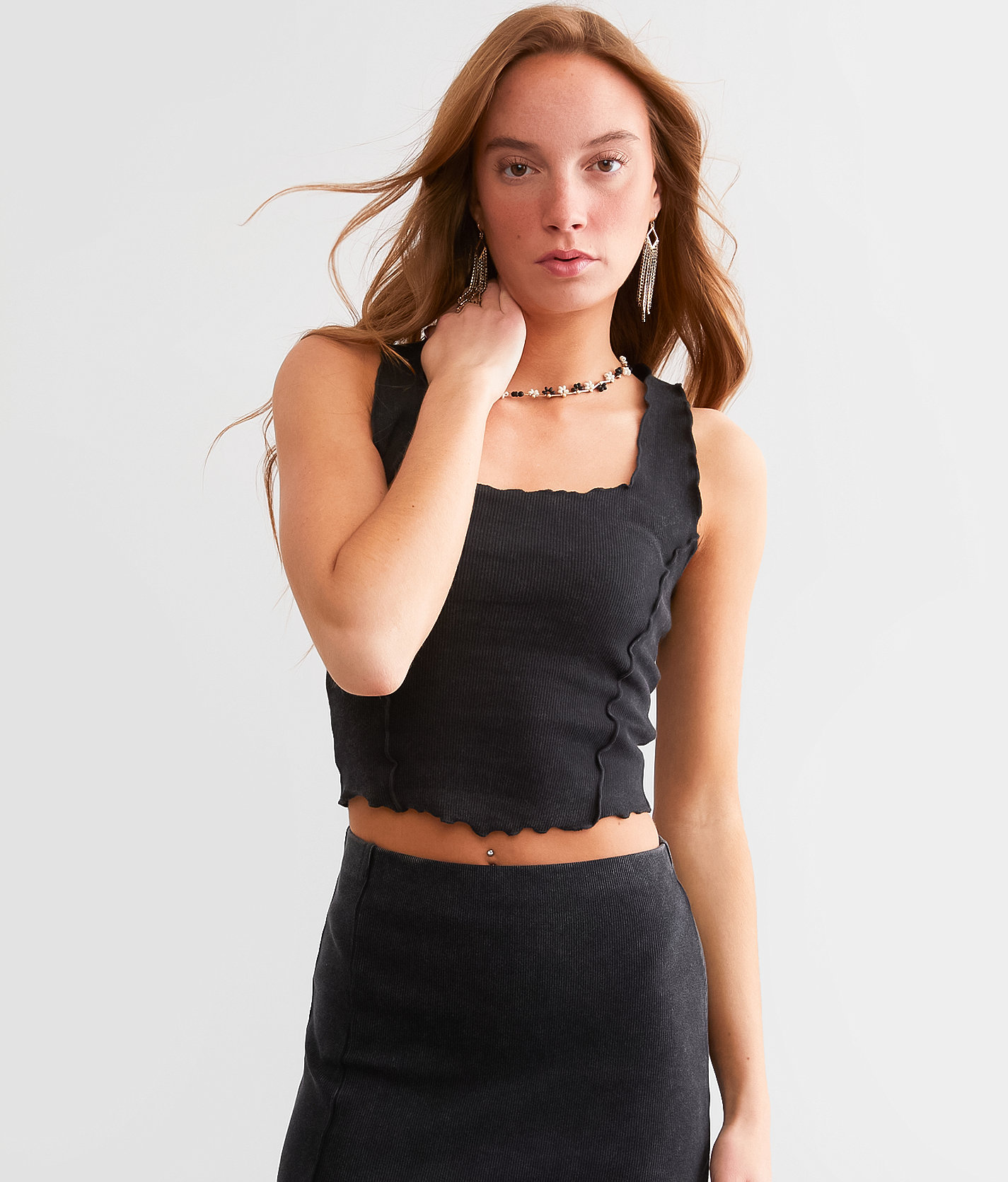 Willow & Root Lettuce Trim Tank Top - Women's Tank Tops in Washed Black
