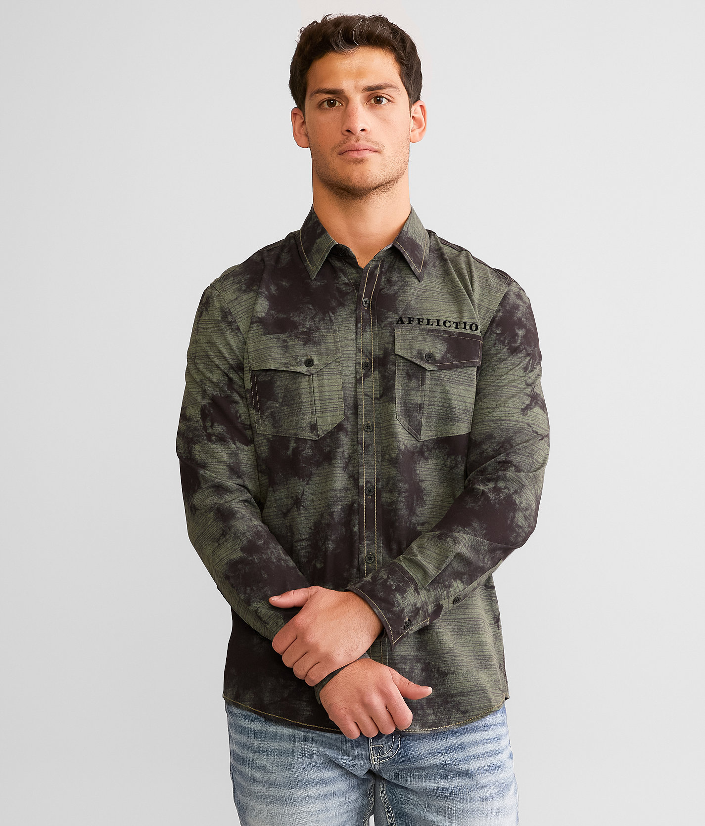 Affliction Gallatin Stretch Shirt - Men's Shirts in Dusty Olive