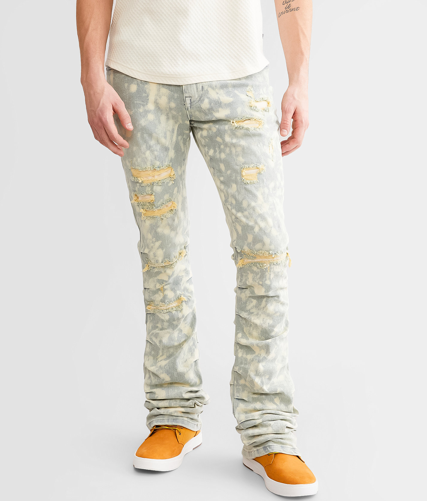 Smoke Rise® Lazy Stacked Flare Stretch Jean - Men's Jeans in Seafoam