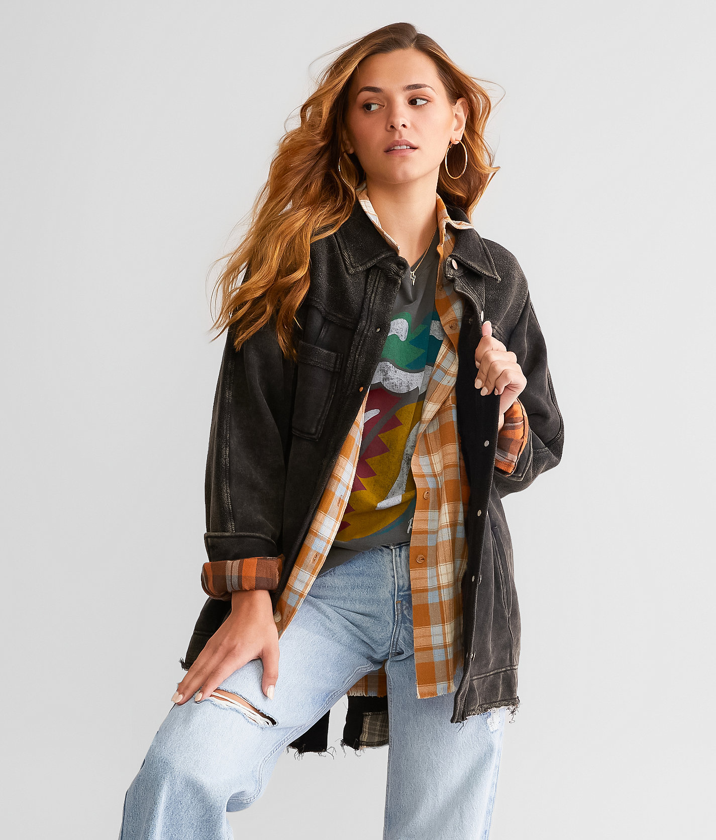 Gilded Intent Washed Shacket - Women's Coats & Jackets in Washed Black