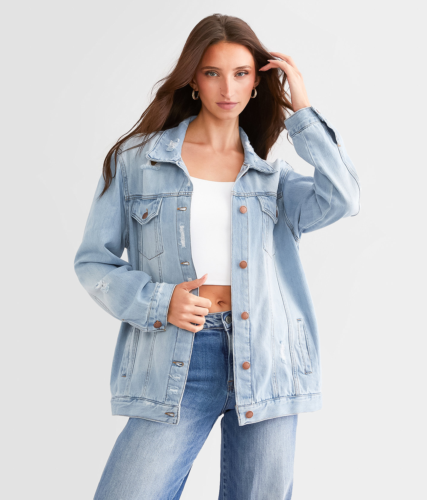 Risen Destructed Denim Jacket - Women's Coats & Jackets in Light