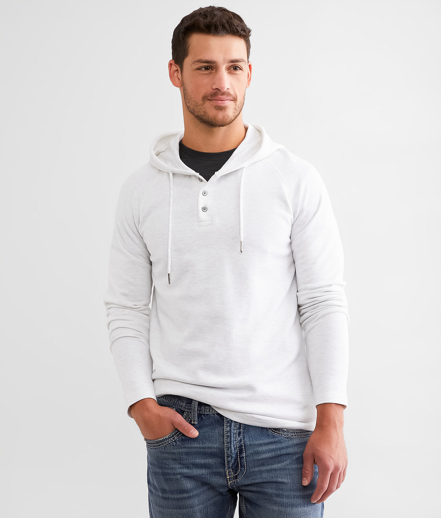 BKE Marled Henley Hoodie - Men's Sweatshirts in Summer White