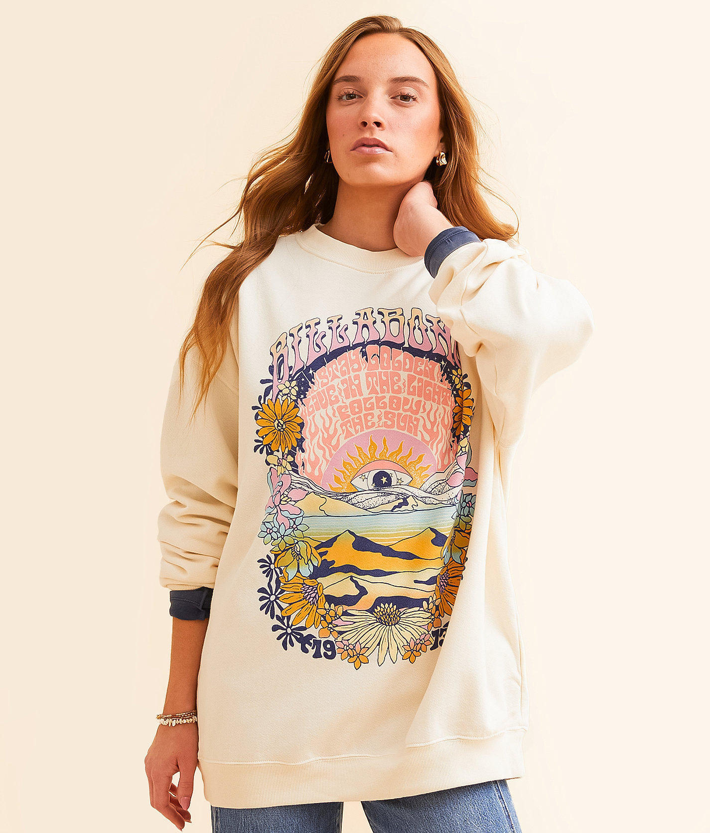 Billabong Ride In Graphic Oversized Pullover - Women's Sweatshirts in White Cap 2