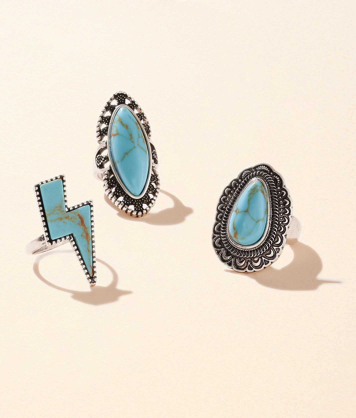 Sterling & Stitch 3 Pack Western Ring Set - Women's Jewelry in Silver Turquoise