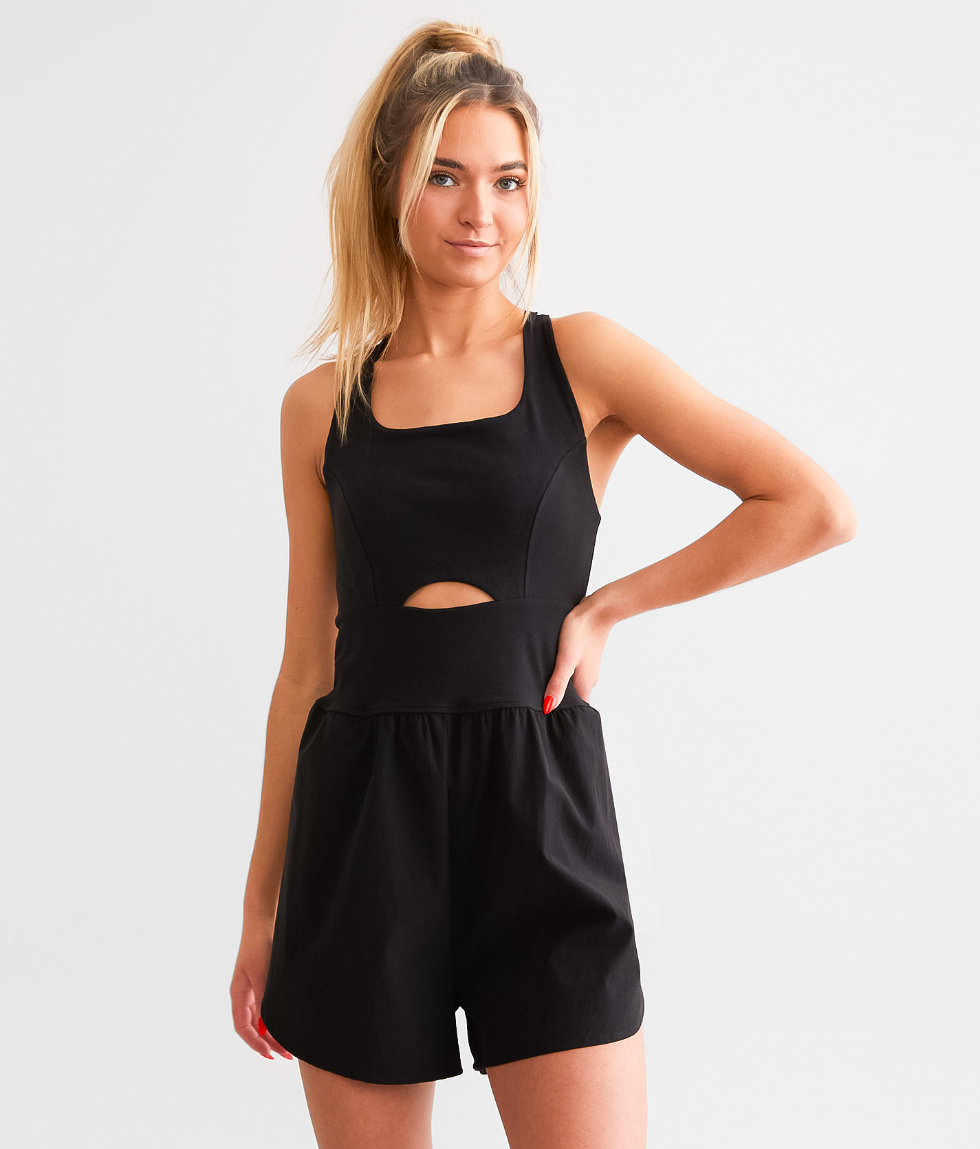 BKE Strappy Cut-out Romper - Women's Rompers & Jumpsuits in Black