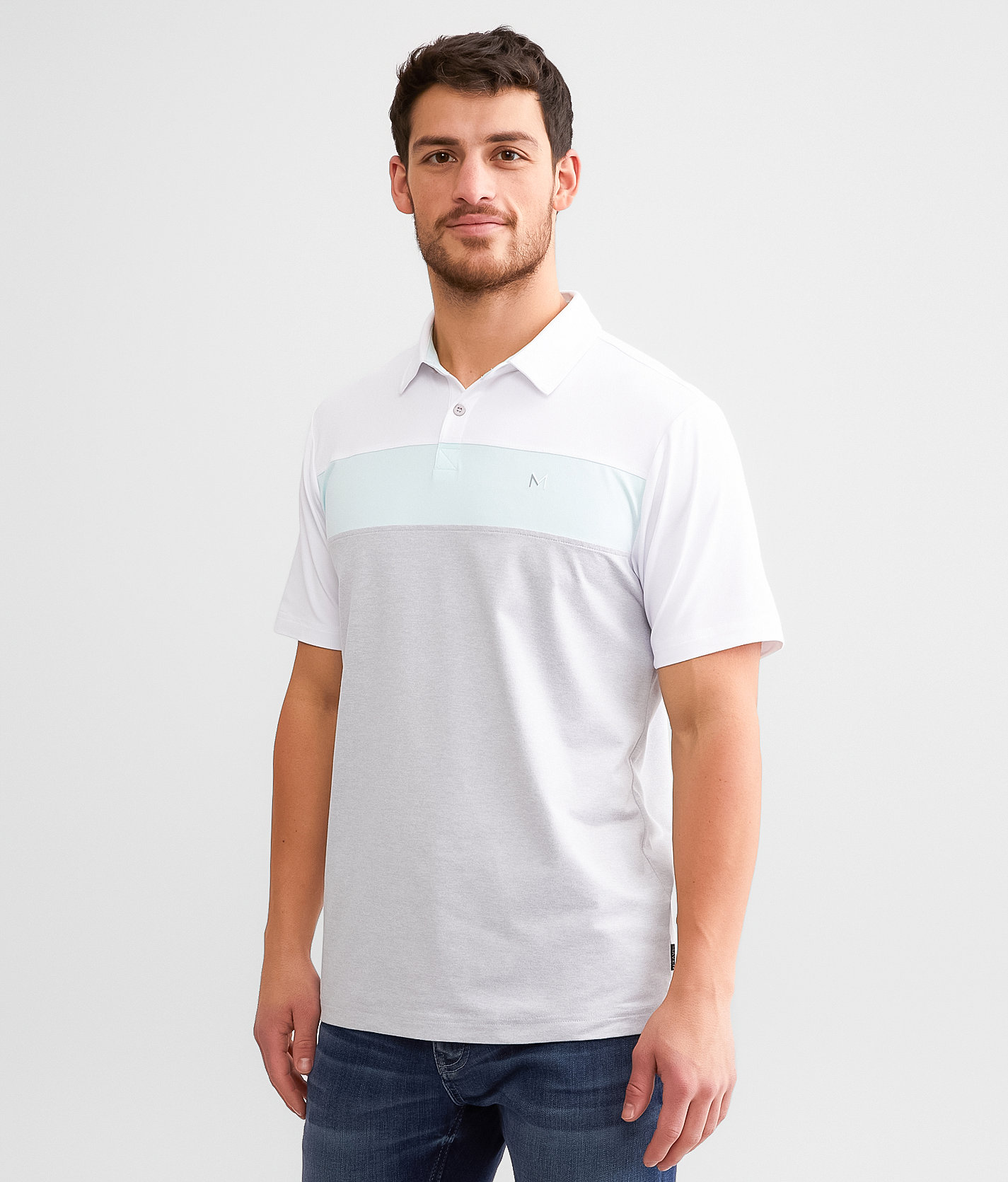 Maven Co-op Striped Performance Polo - Men's Polos in White Lt Blue Lt Grey