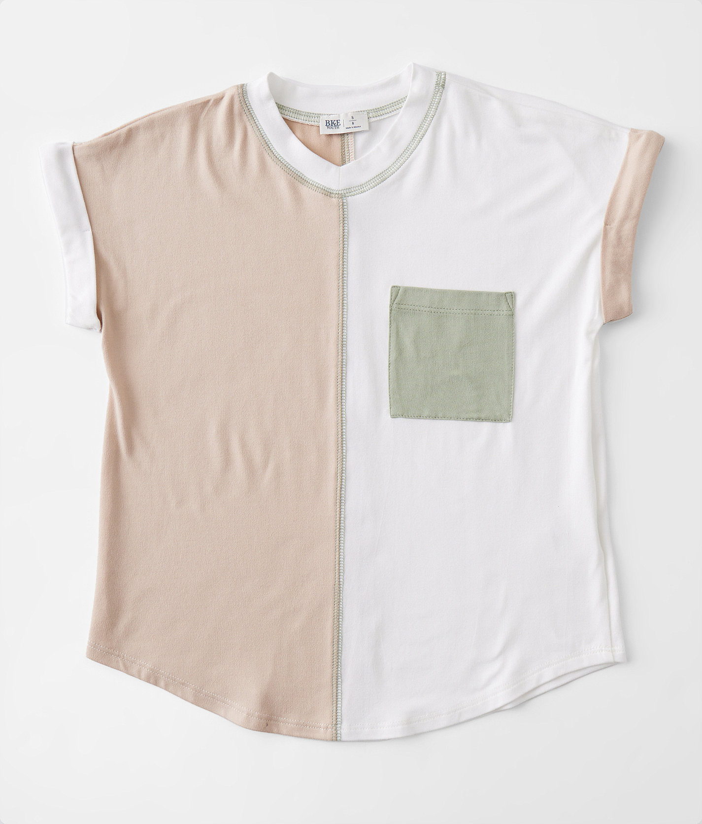 Girls - BKE Color Block T-Shirt - Girl's T-Shirts in Ivory