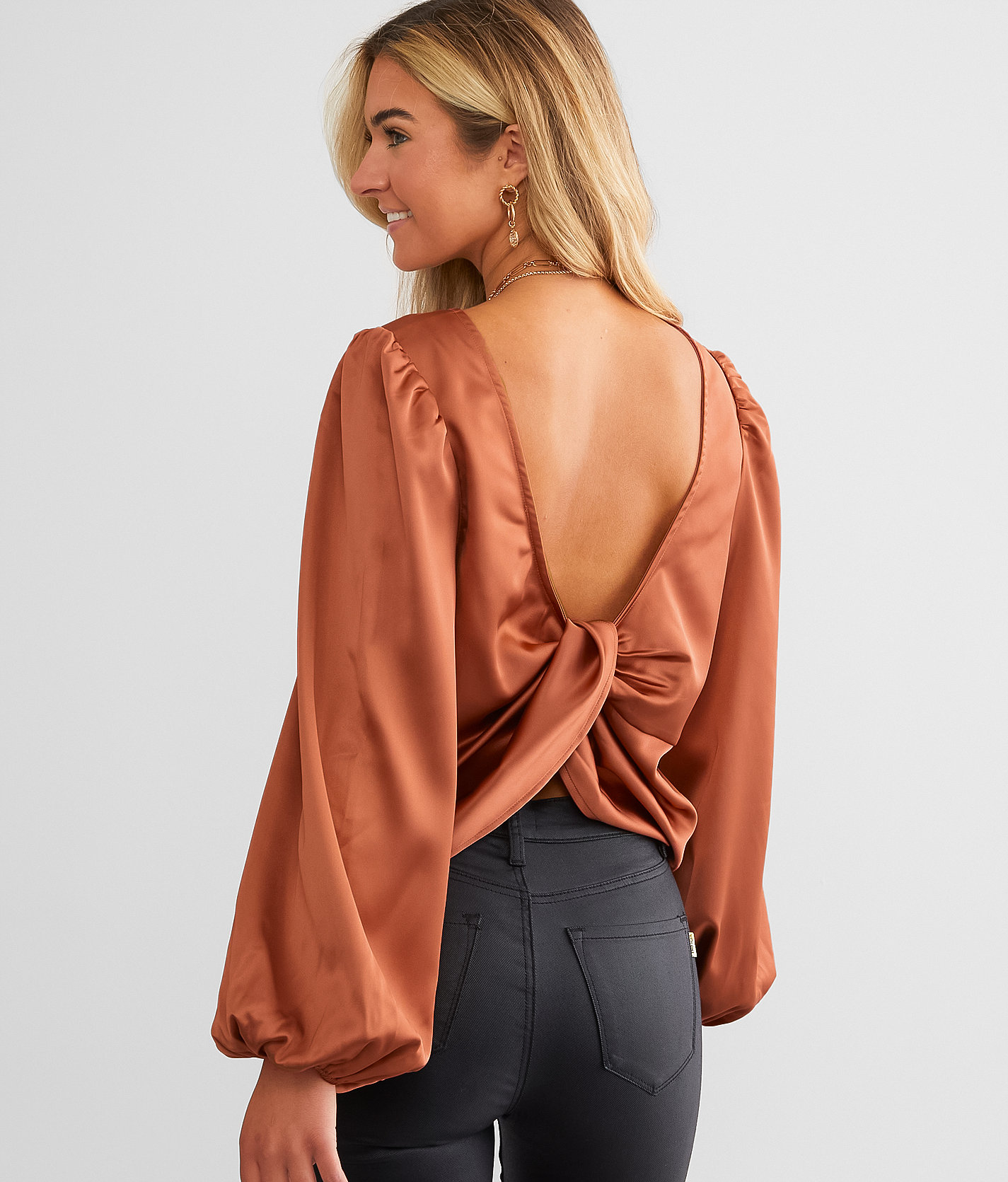 Willow & Root Open Twisted Back Top - Women's Shirts & Blouses in Copper