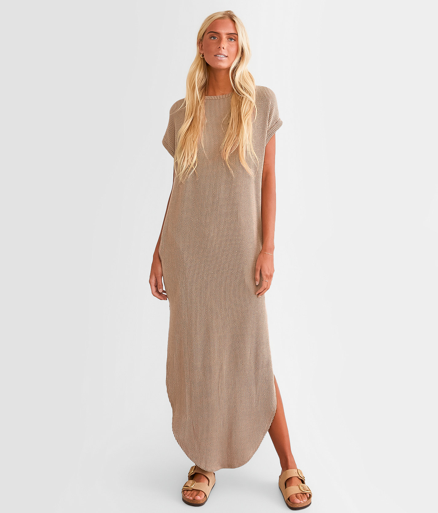 BKE Ribbed Maxi Dress - Women's Dresses in Sand