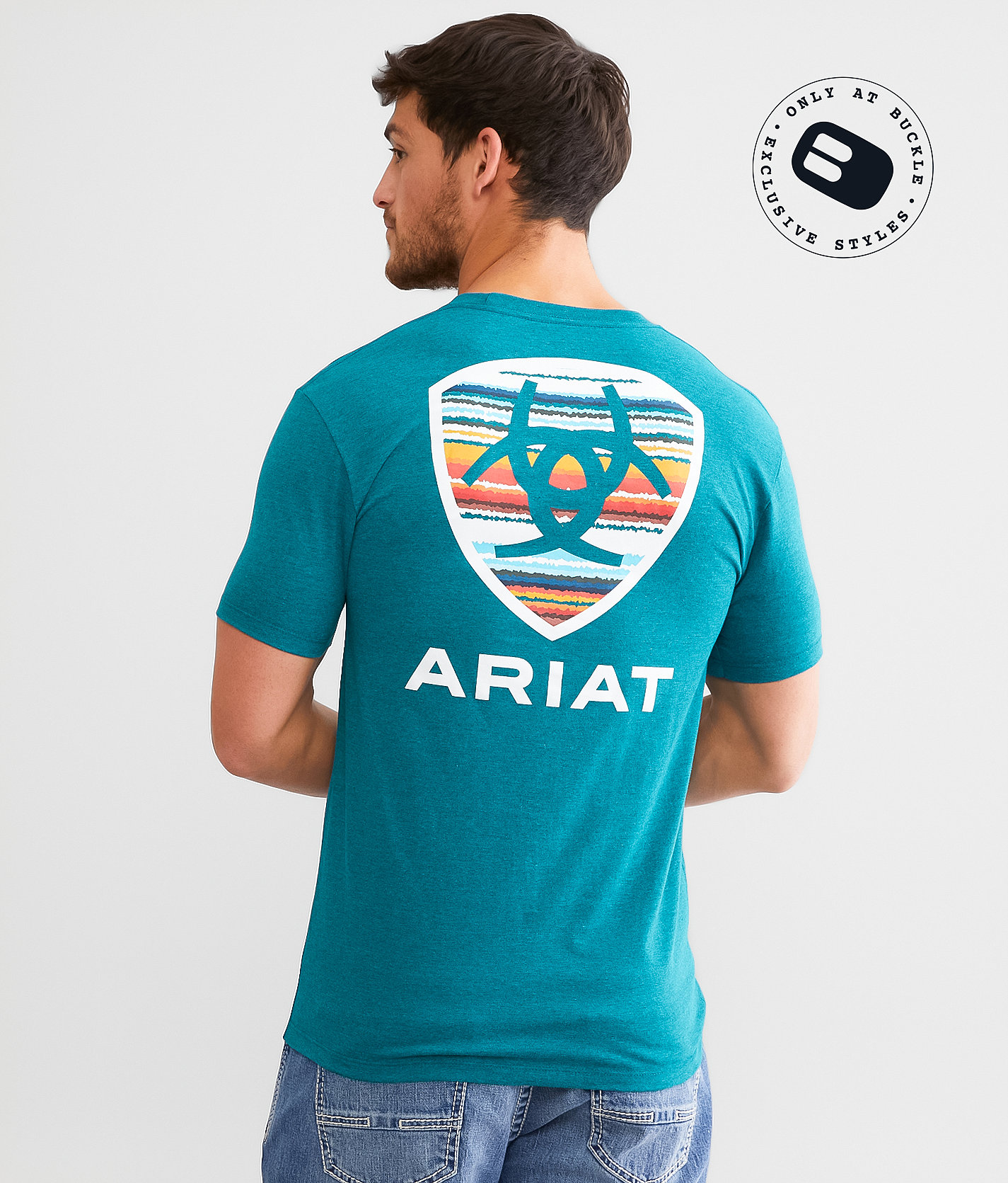 Ariat Sunset Shield Serape T-Shirt - Men's T-Shirts in Cyan Black Heather