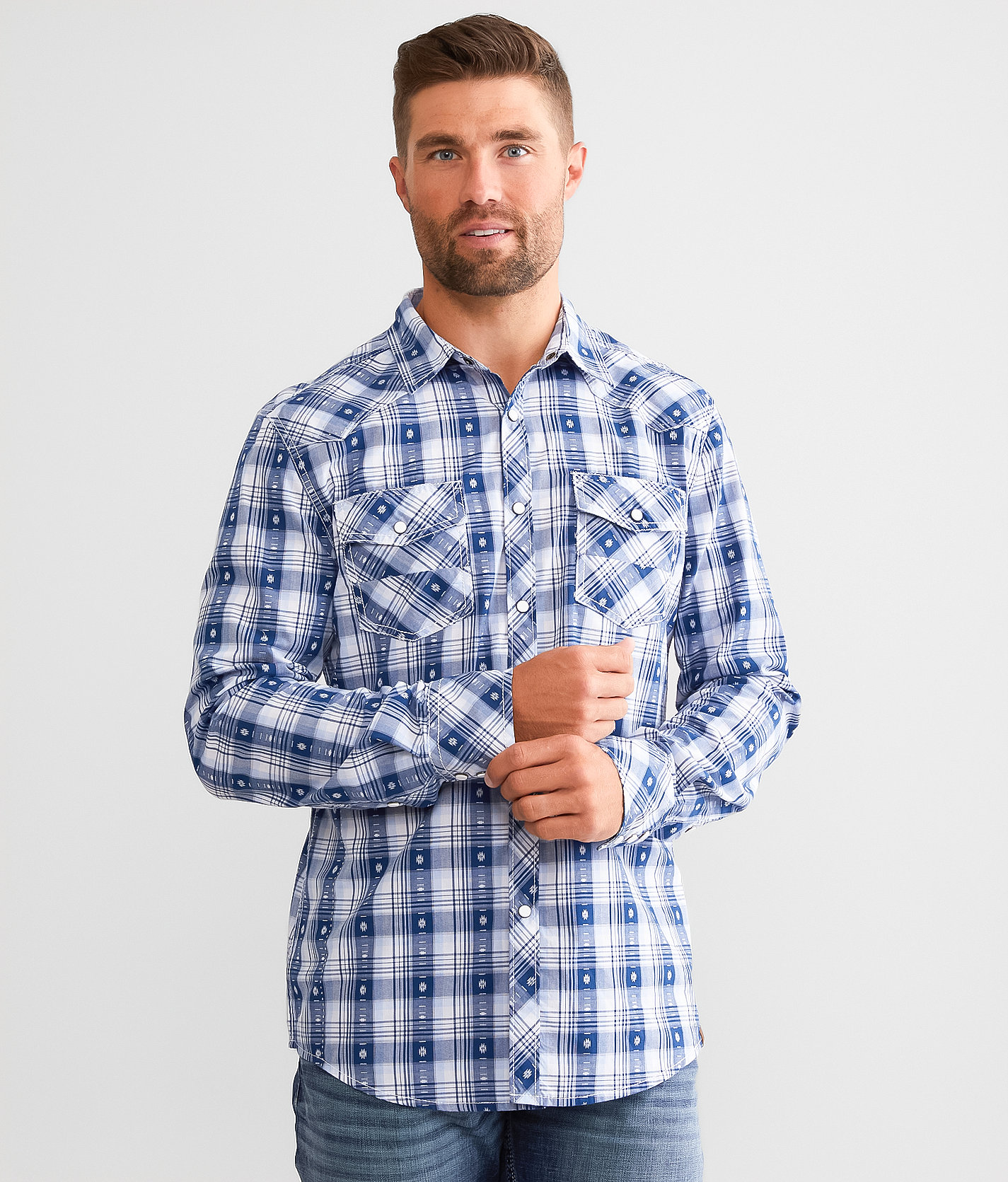 Gentry County Plaid Athletic Shirt - Men's Shirts in White Navy